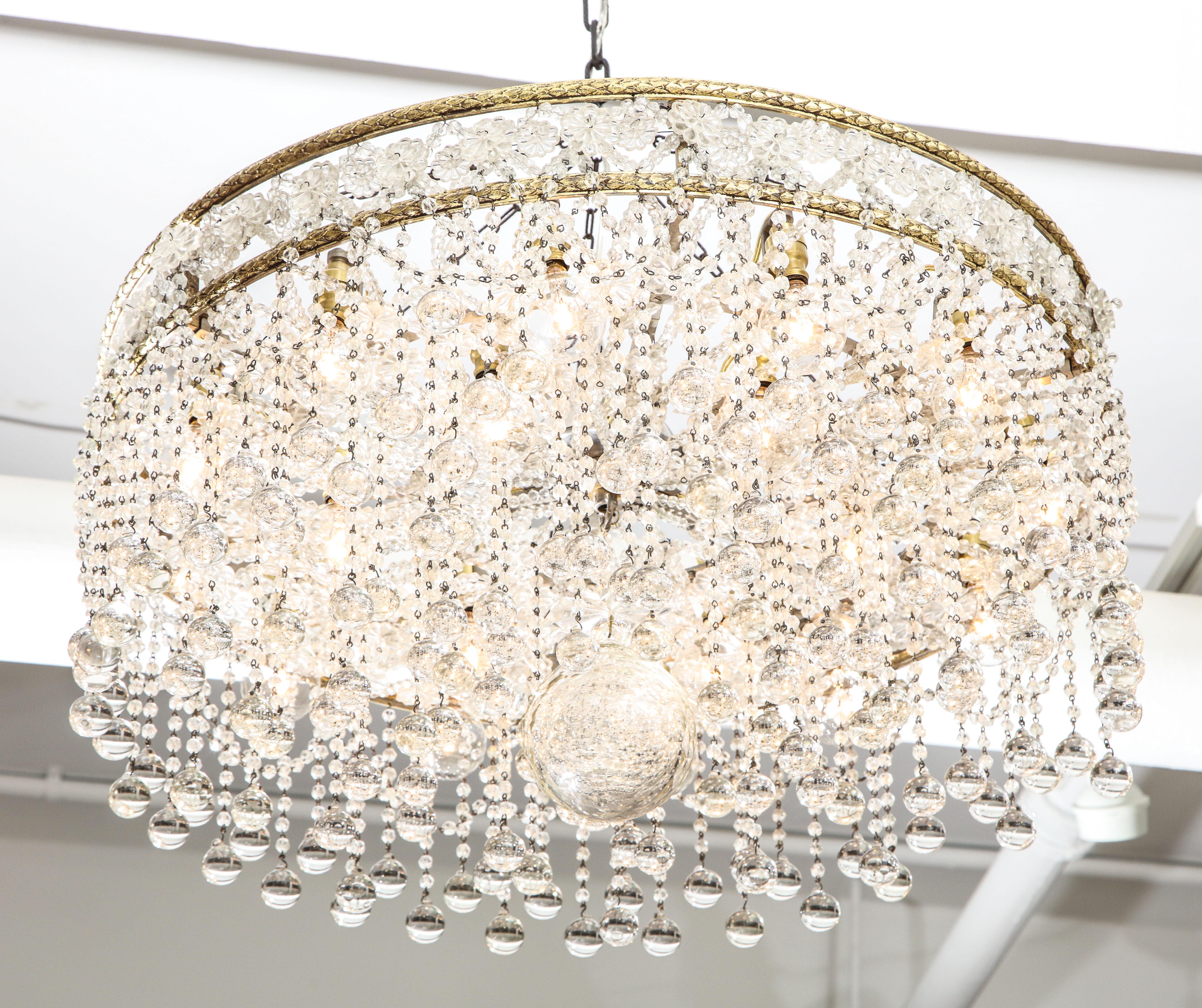 French Crystal Ball Deco Chandelier 4