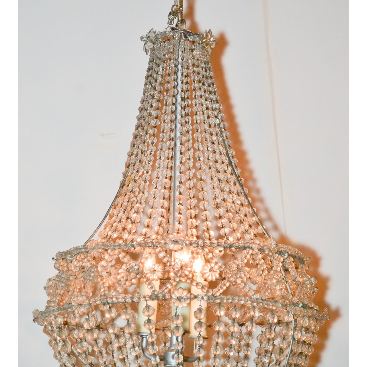 Carved French Crystal Basket Chandelier, circa 1920