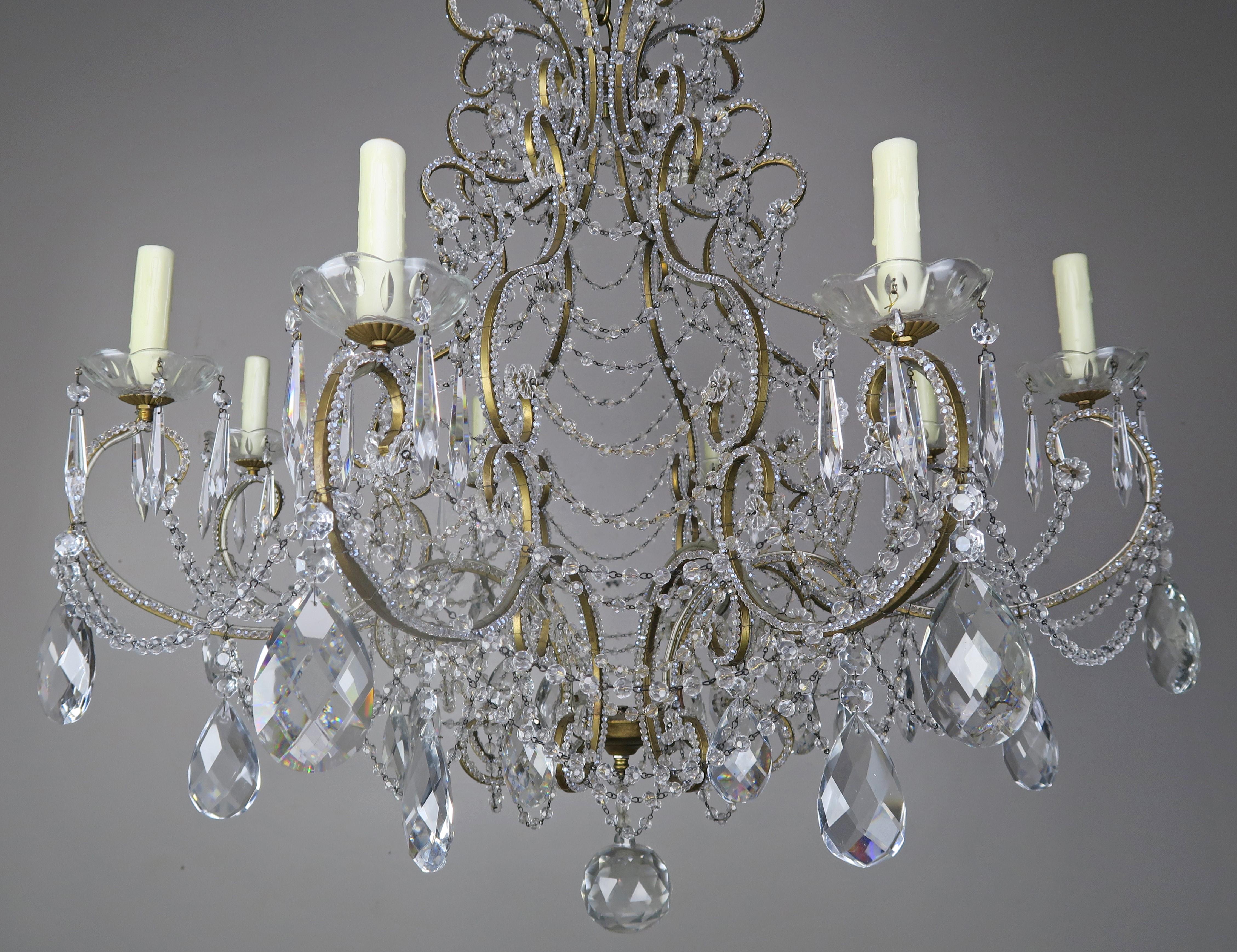 French Crystal Beaded 8-Arm Chandelier, 20th Century 3