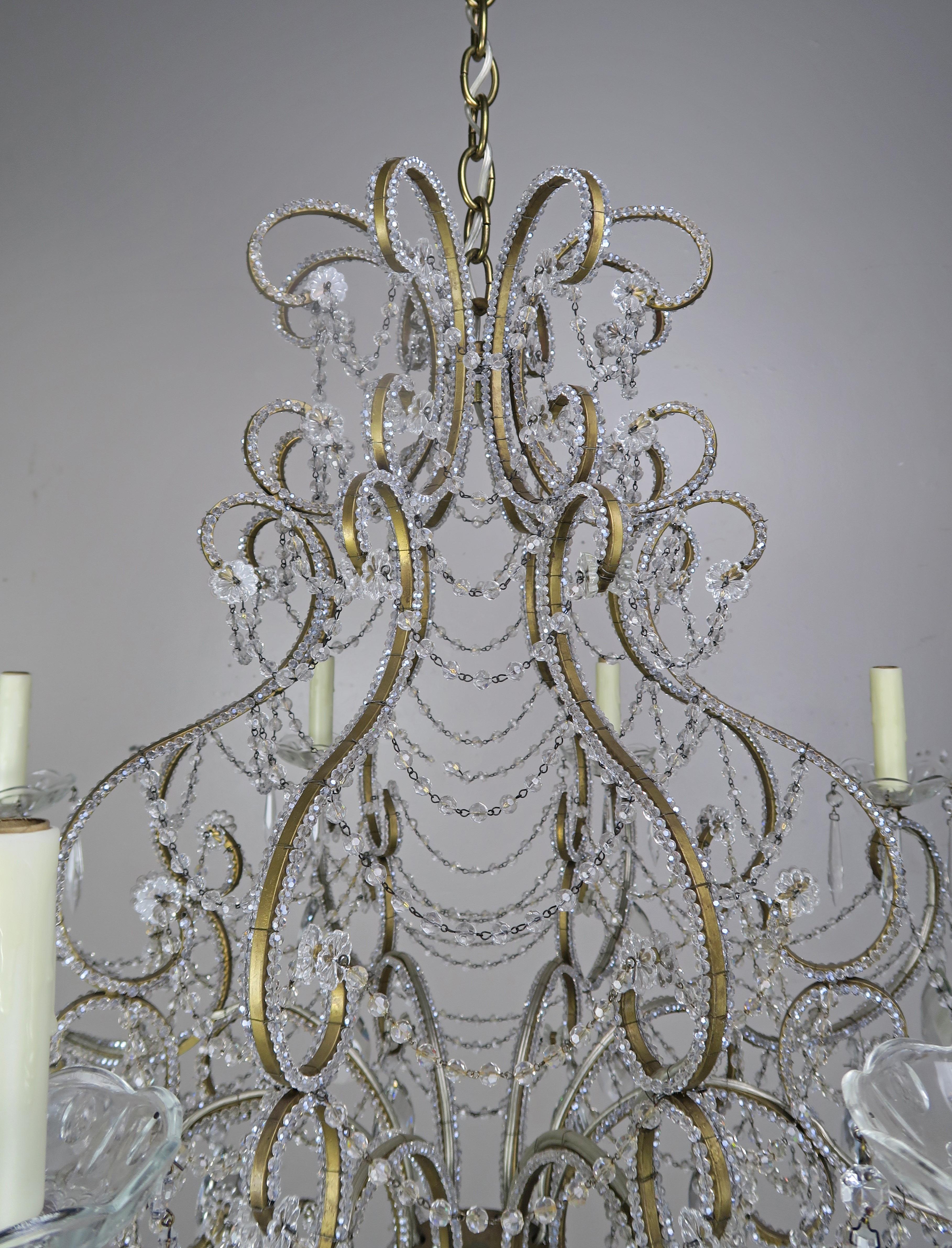 Rococo French Crystal Beaded 8-Arm Chandelier, 20th Century