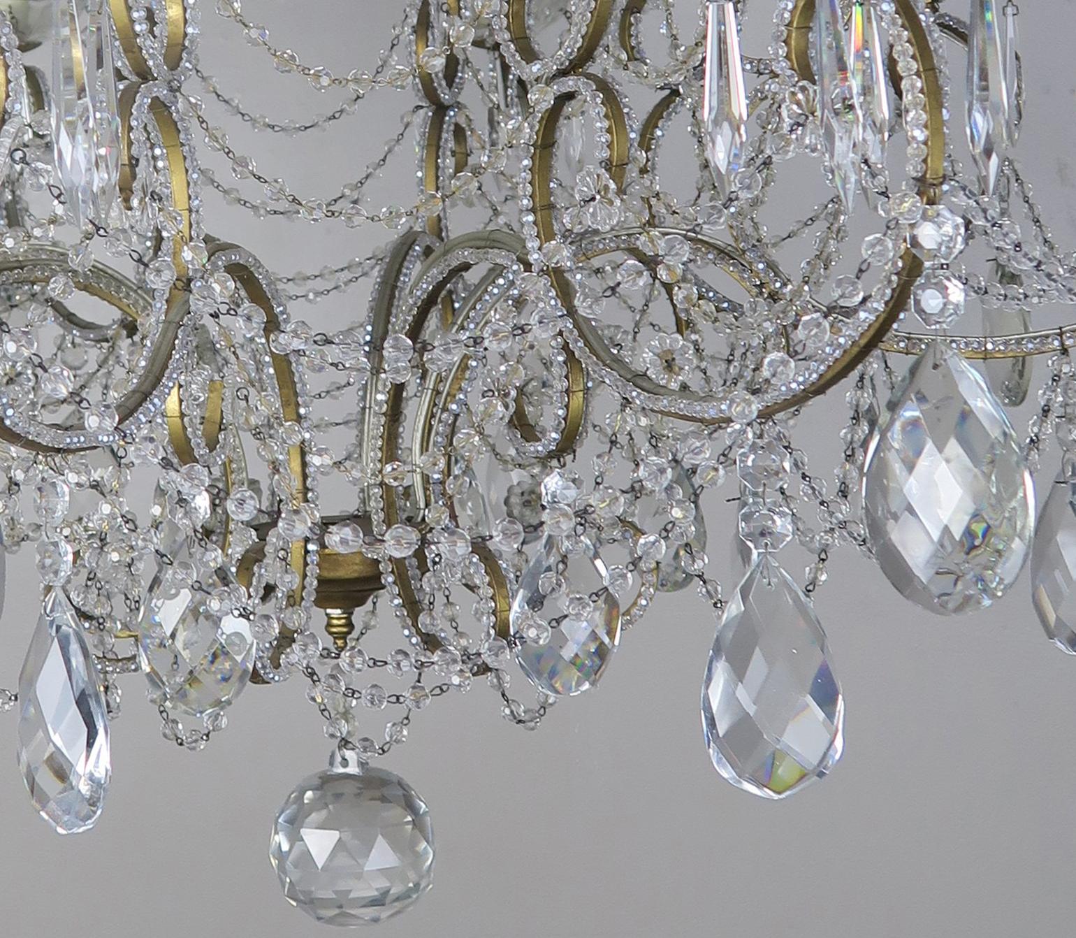 French Crystal Beaded 8-Arm Chandelier, 20th Century In Excellent Condition In Los Angeles, CA