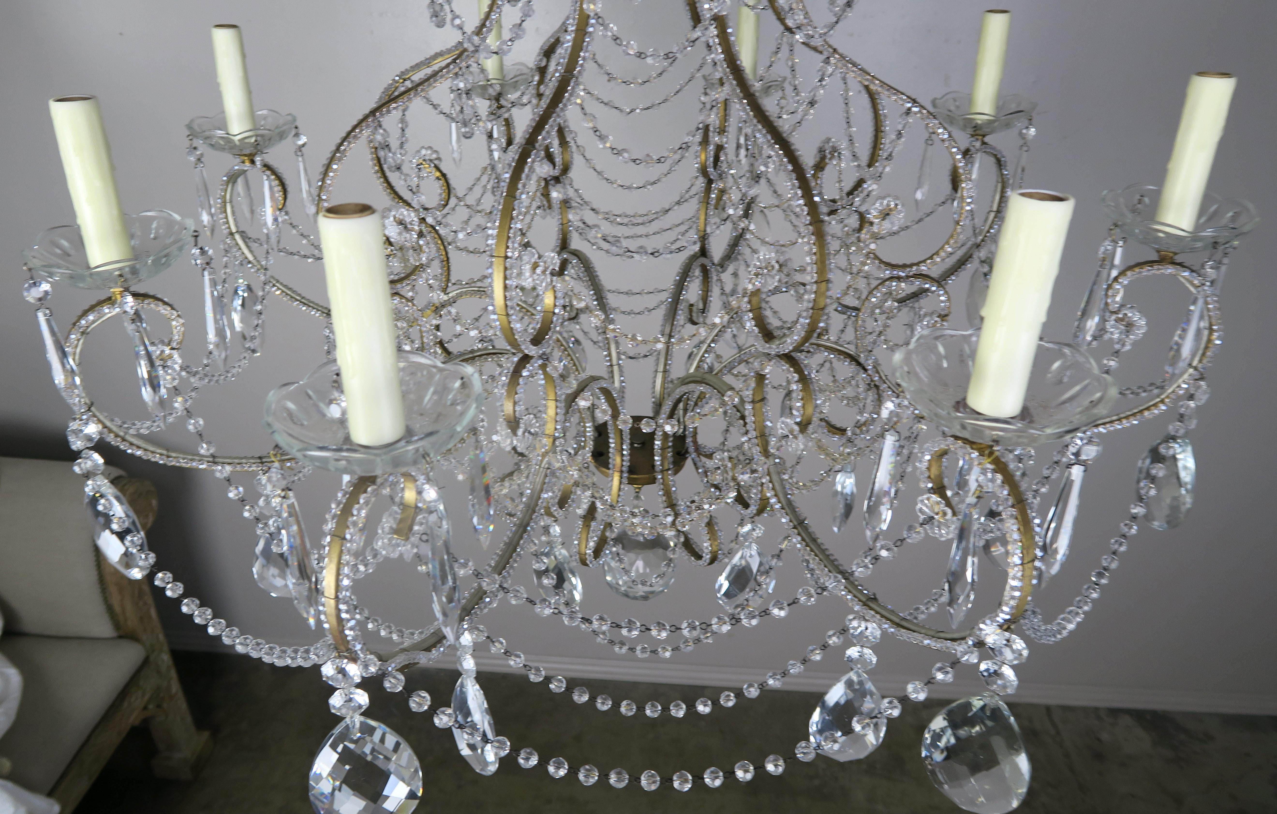 French Crystal Beaded 8-Arm Chandelier, 20th Century 1