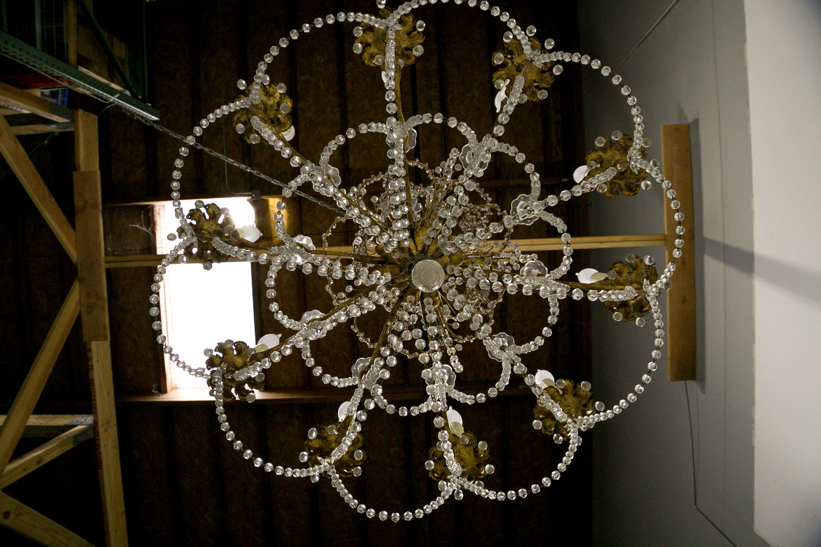 French Crystal Beaded and Brass Curls Chandelier 5