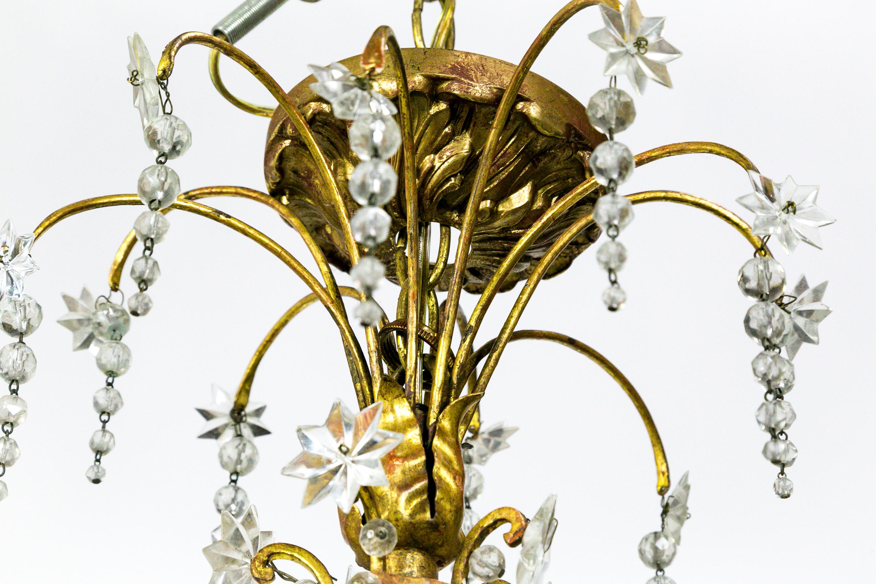 20th Century French Crystal Beaded and Brass Curls Chandelier