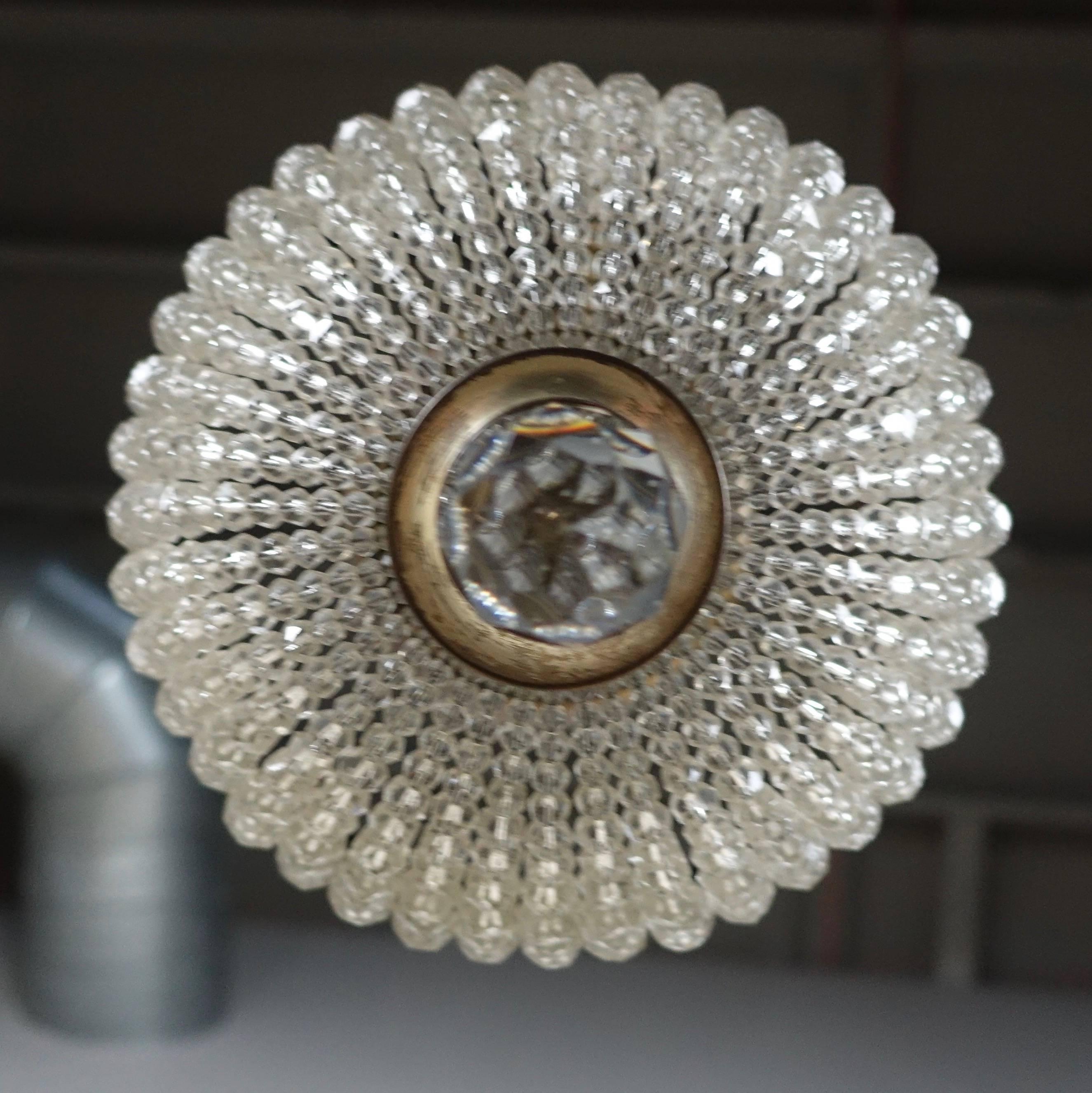 Rococo French Crystal Beaded Ceiling Fixture, circa 1920s