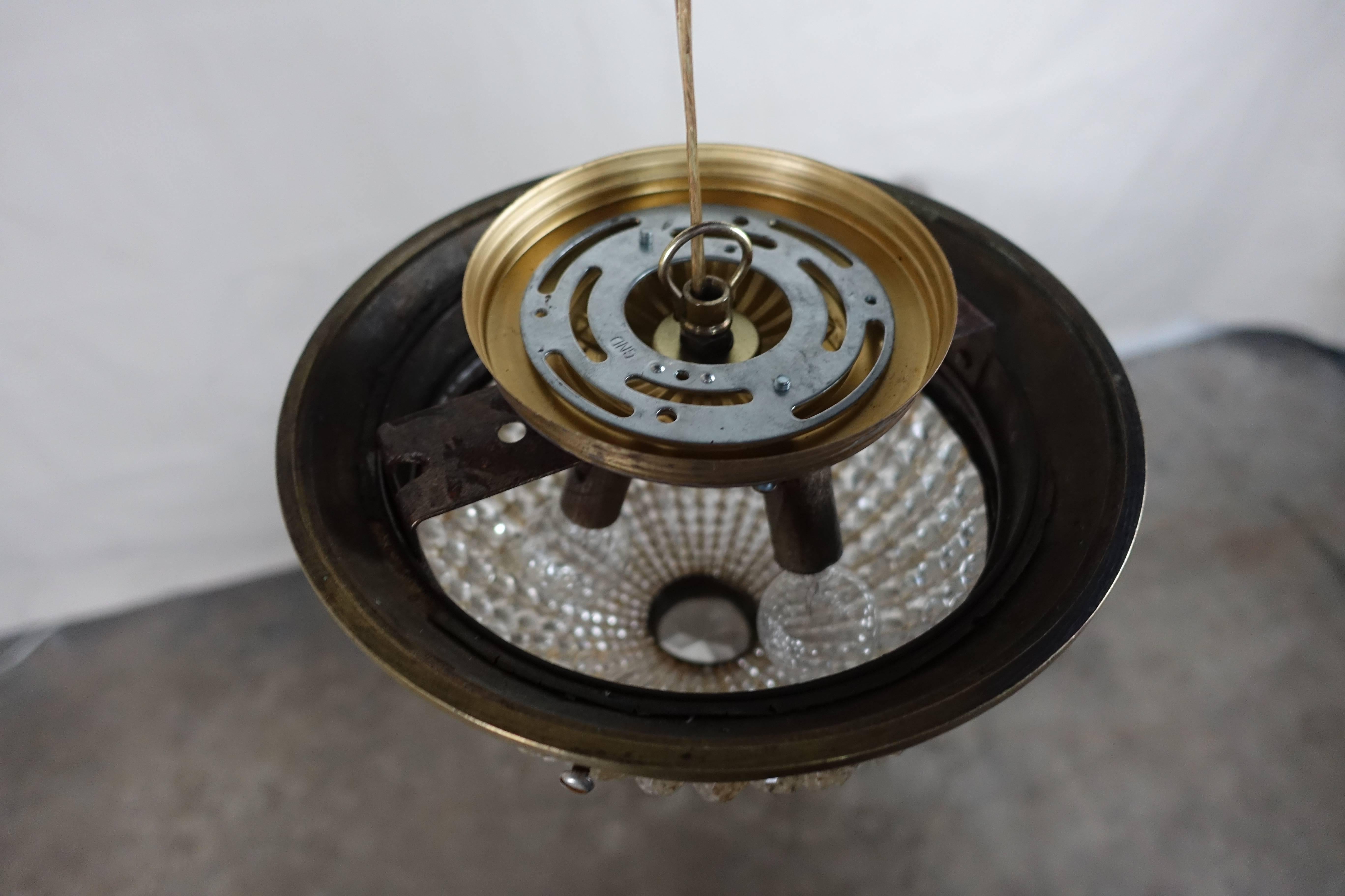 French Crystal Beaded Ceiling Fixture, circa 1920s In Distressed Condition In Los Angeles, CA