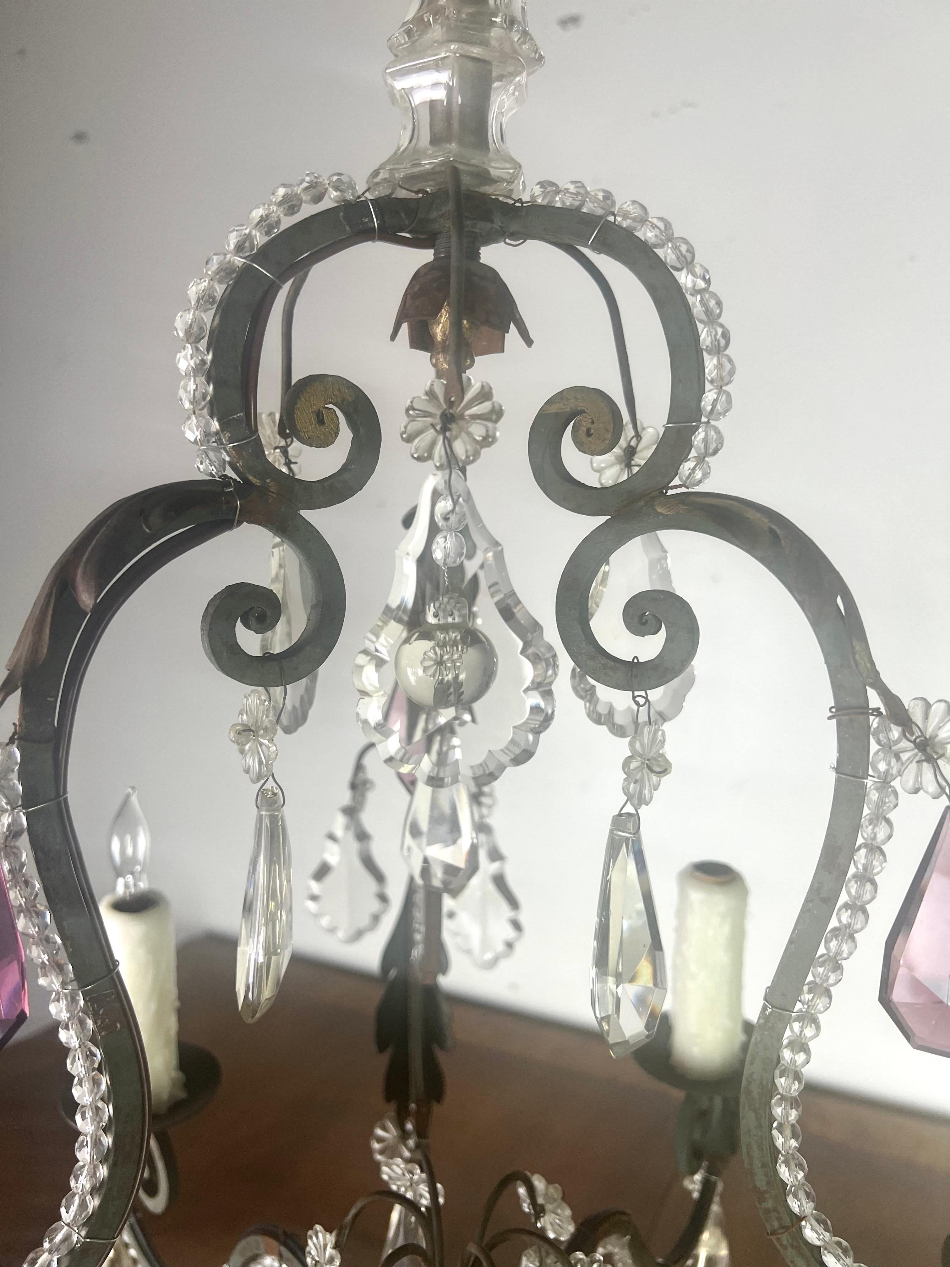 Lampadario di cristallo francese con perline C.I.C. in vendita 5