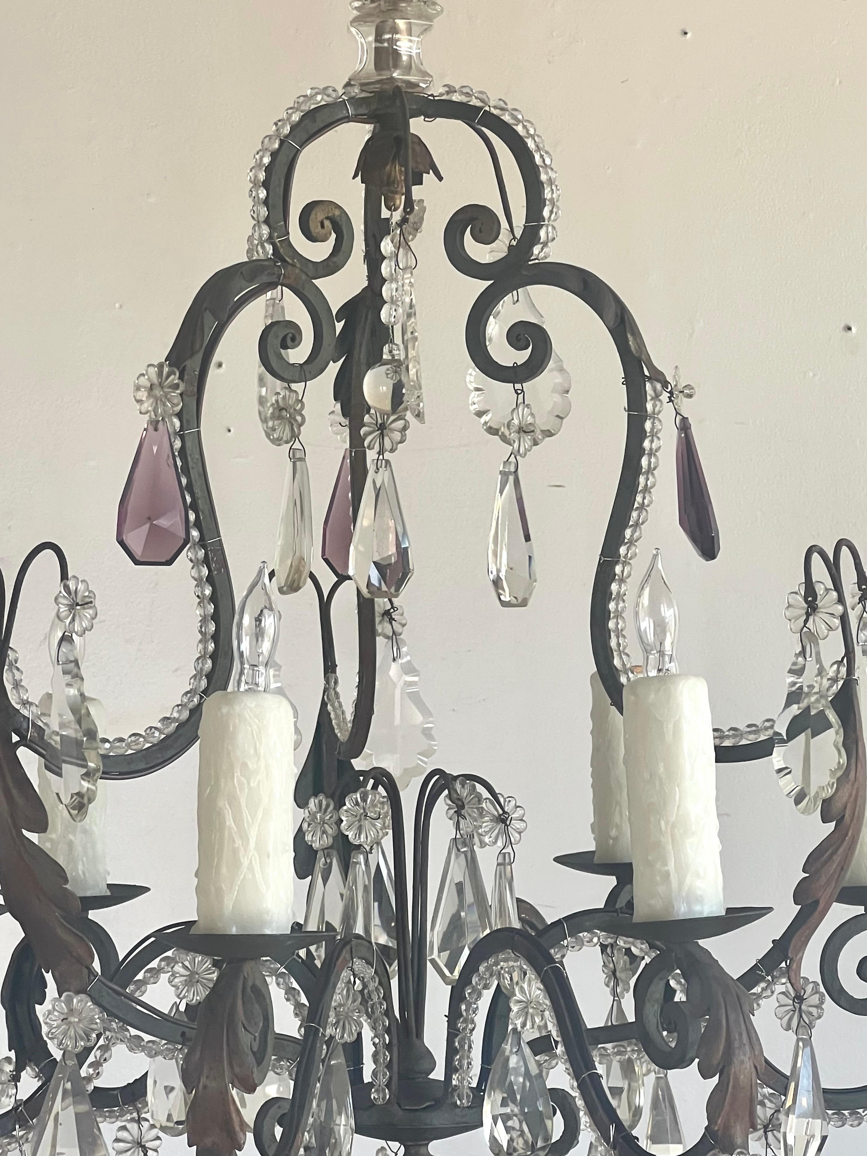 Francese Lampadario di cristallo francese con perline C.I.C. in vendita