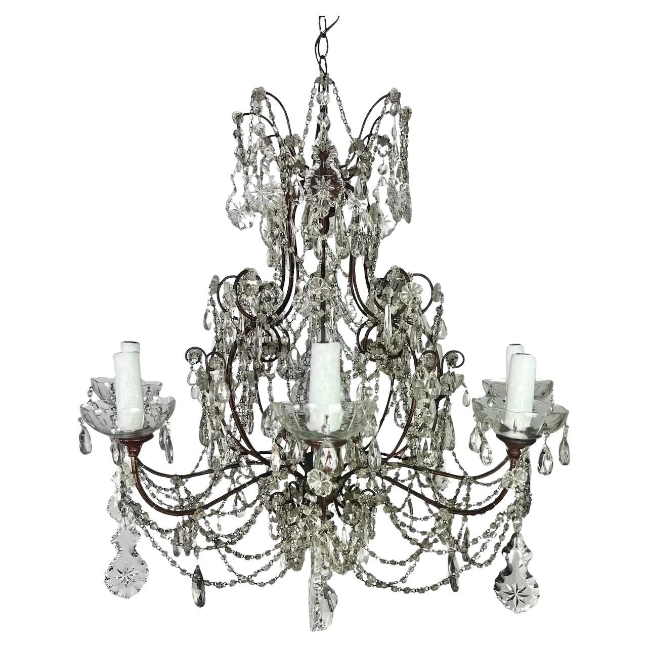 Lampadario francese in cristallo e perline A.I.C. 1930 in vendita