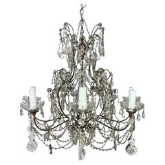 Lampadario francese in cristallo e perline A.I.C. 1930