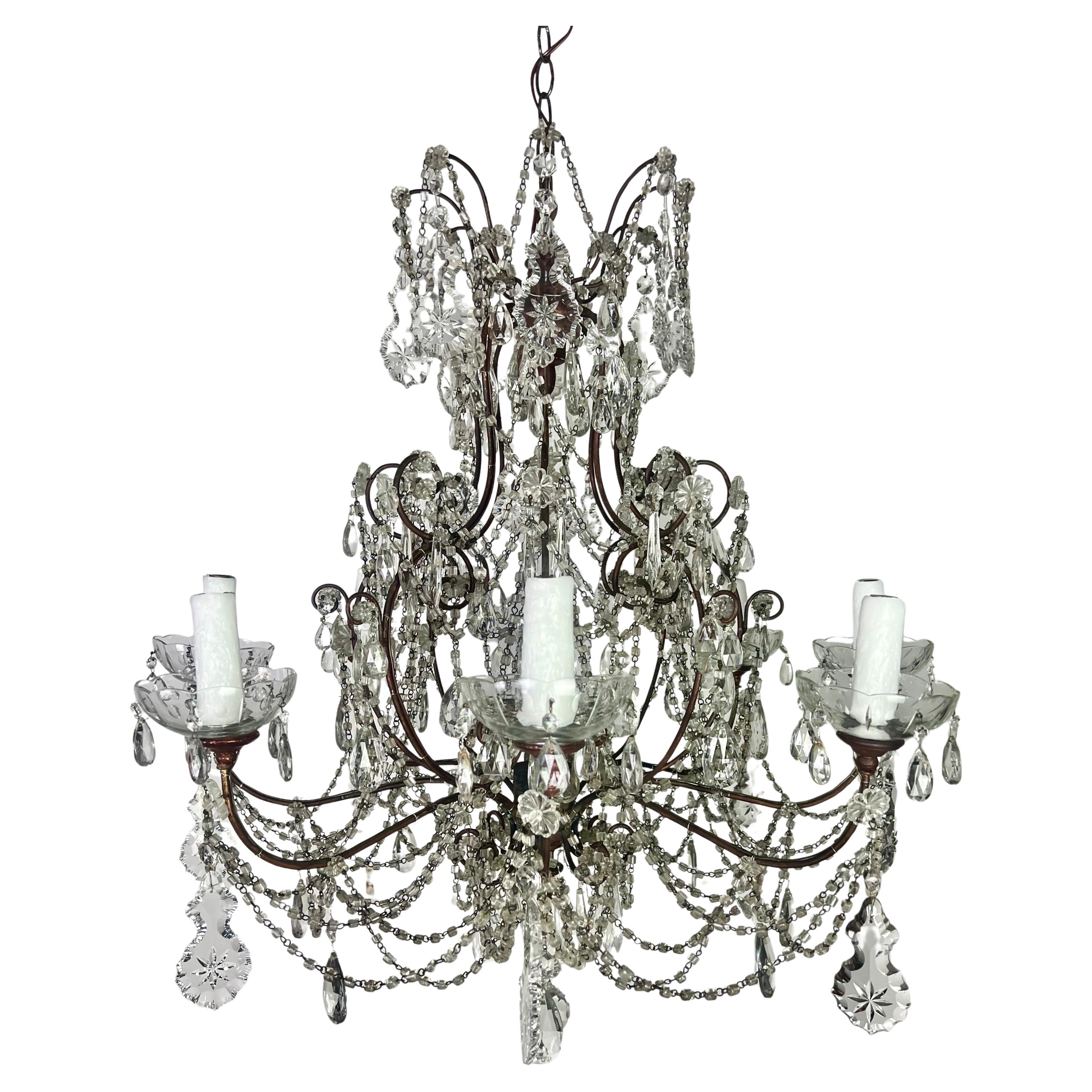 French Crystal & Beaded Chandeliers C. 1930's For Sale