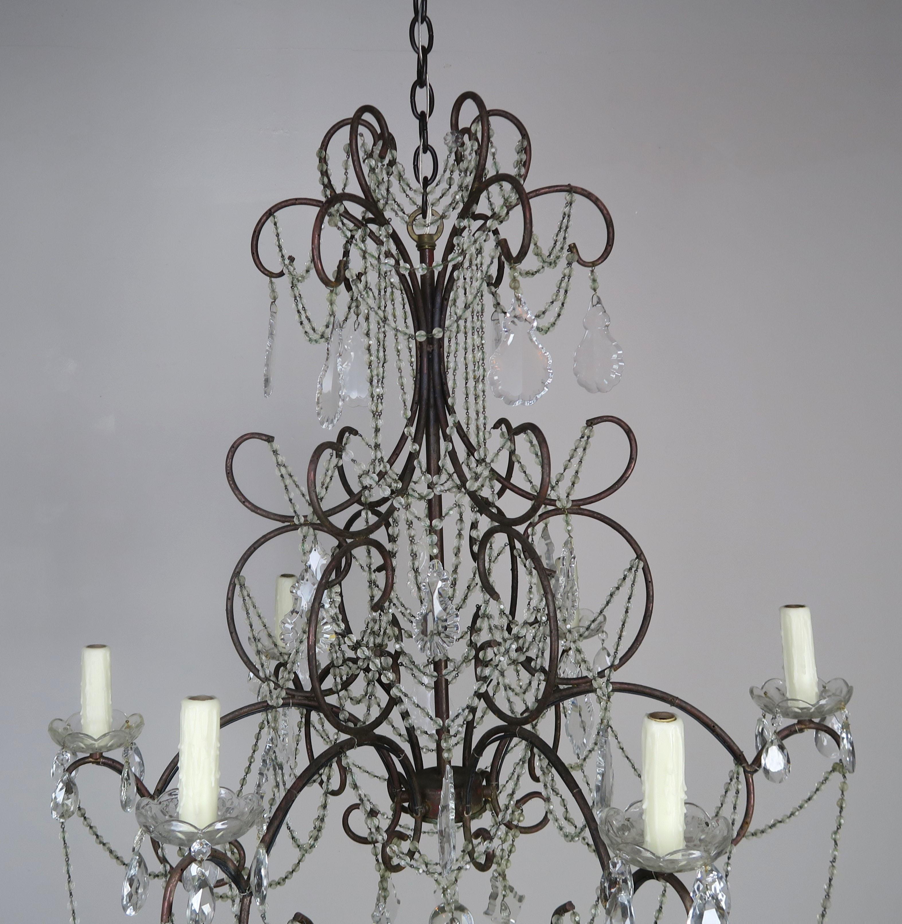 Rococo French Crystal Beaded Chandelier, circa 1940s