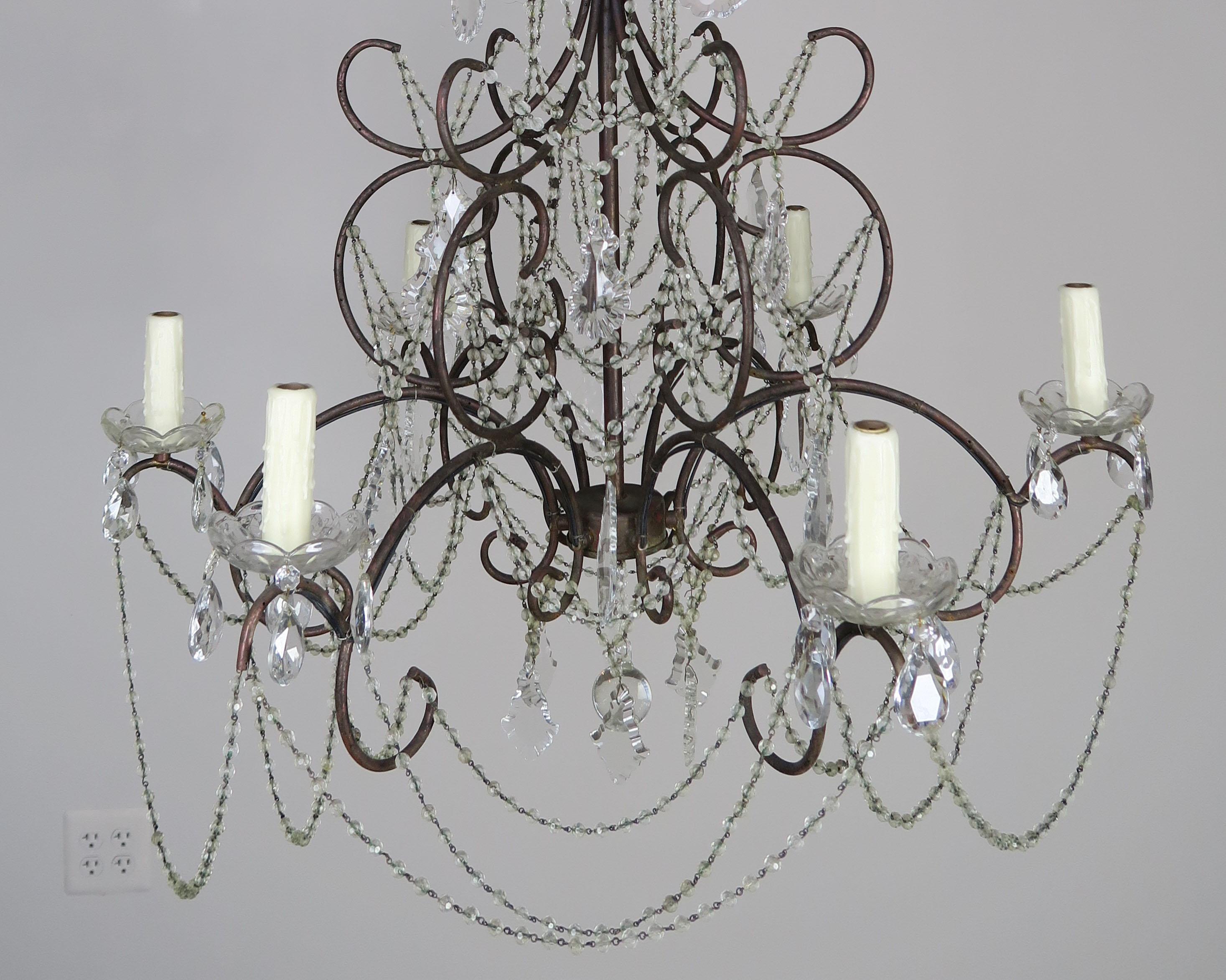 French Crystal Beaded Chandelier, circa 1940s 1