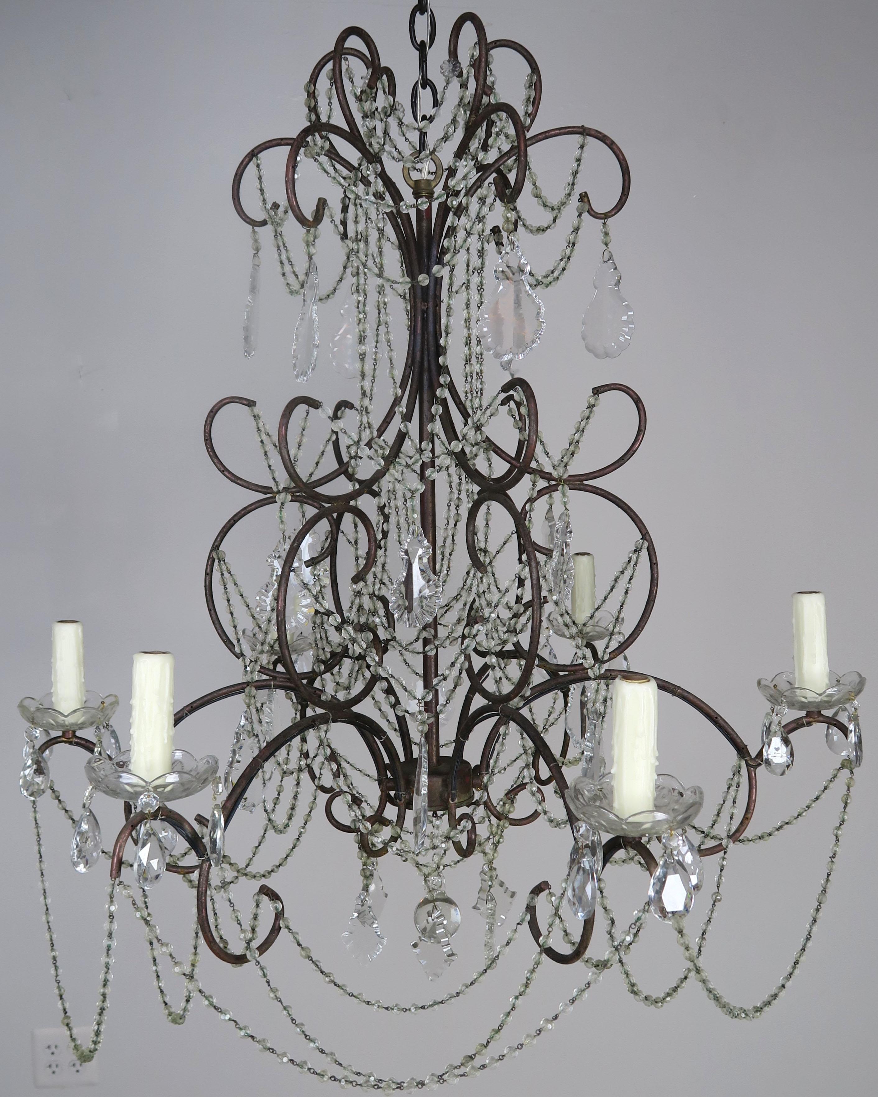 French Crystal Beaded Chandelier, circa 1940s 4
