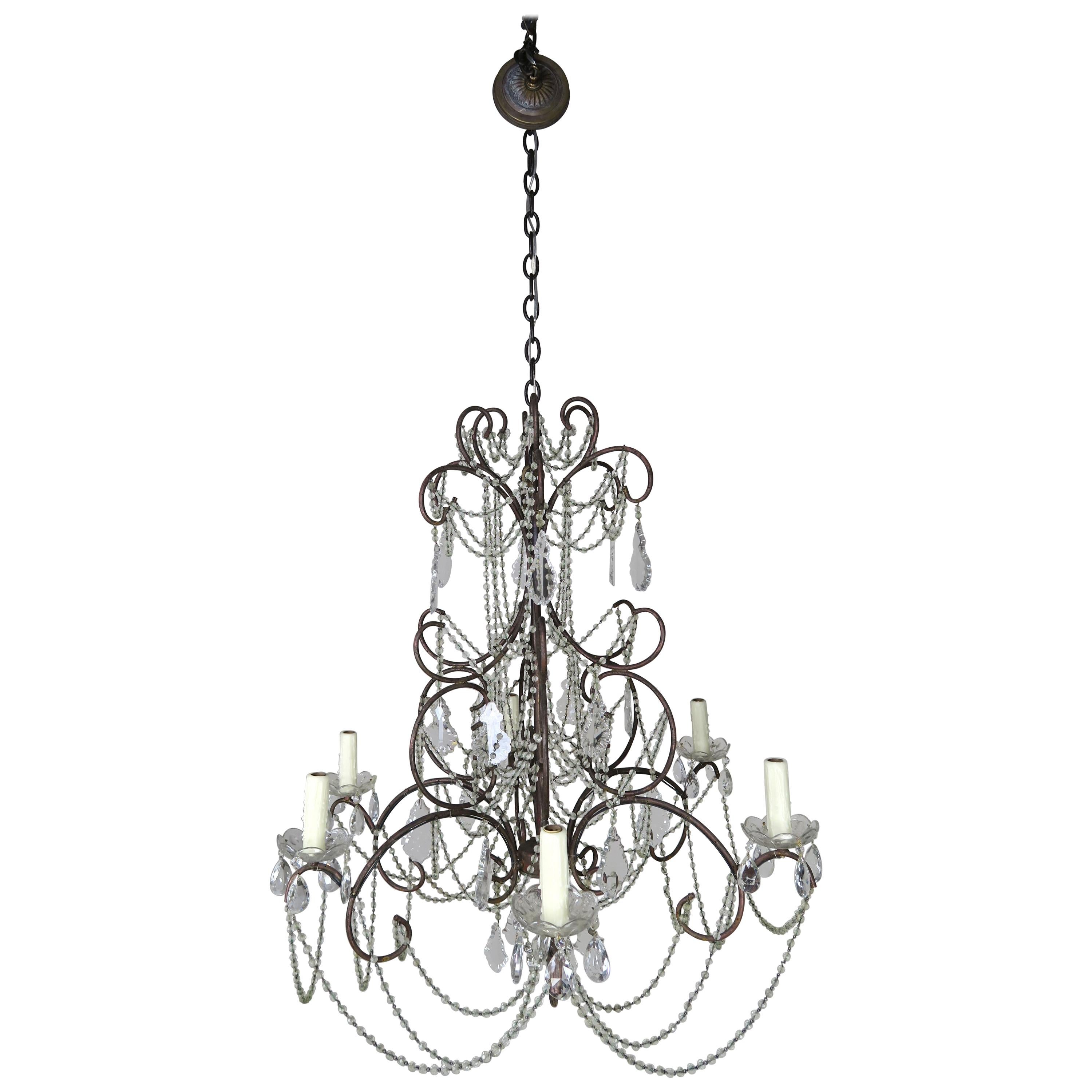 French Crystal Beaded Chandelier, circa 1940s