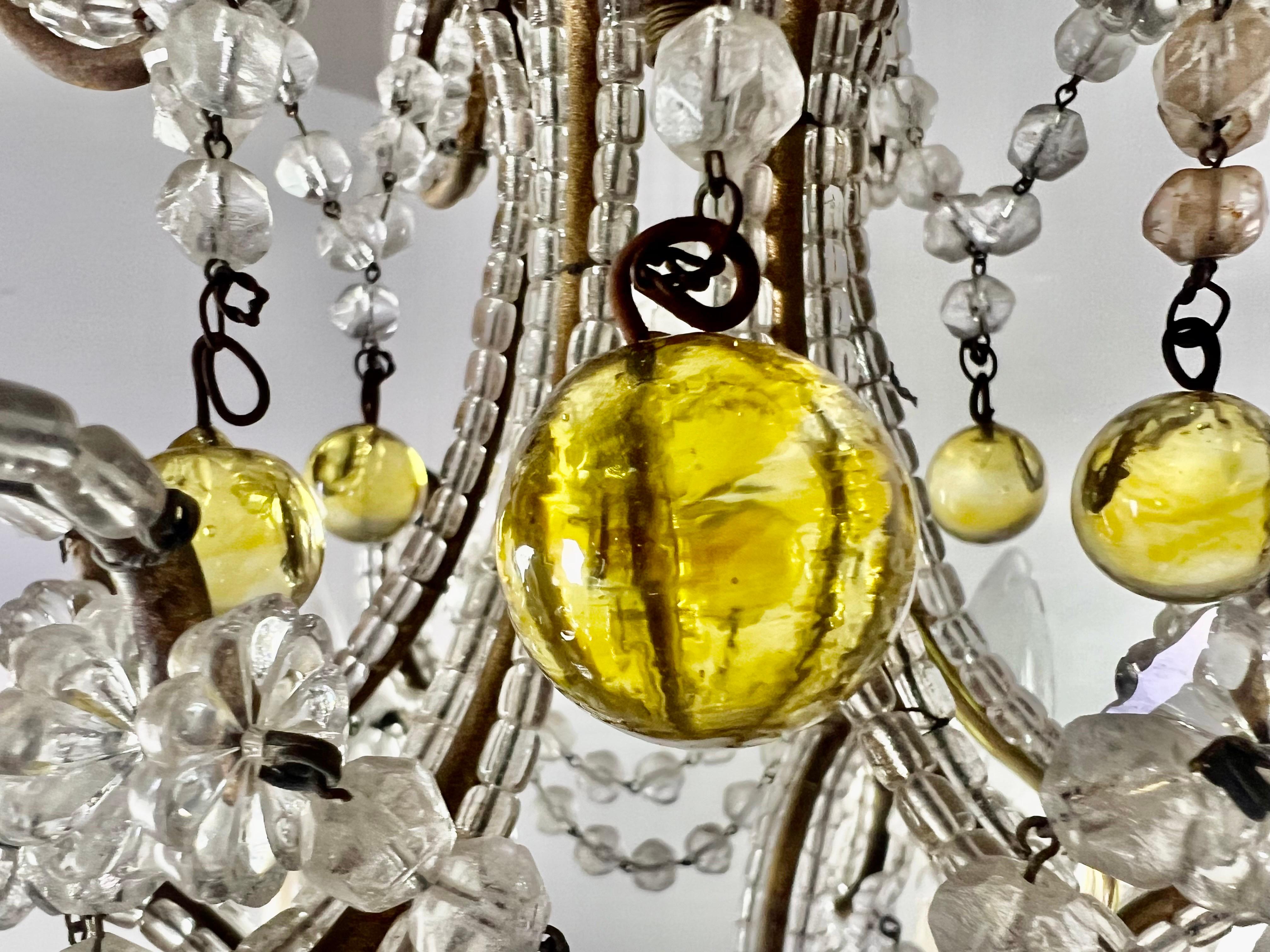 Lustre français en perles de cristal avec gouttes d'ambre, vers 1930 en vente 3