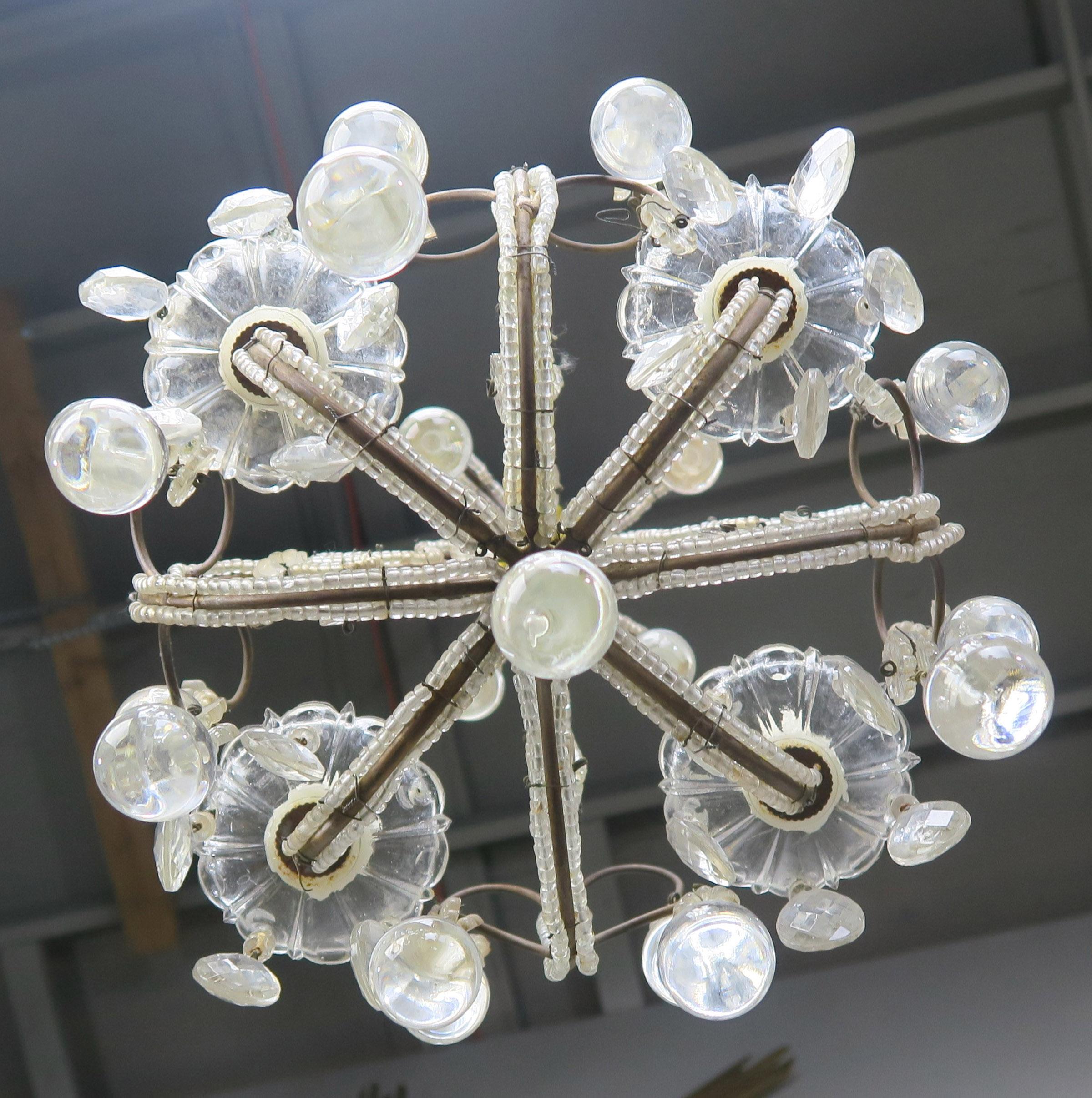 French Crystal Beaded Chandelier with Clear Drops, circa 1930s 4
