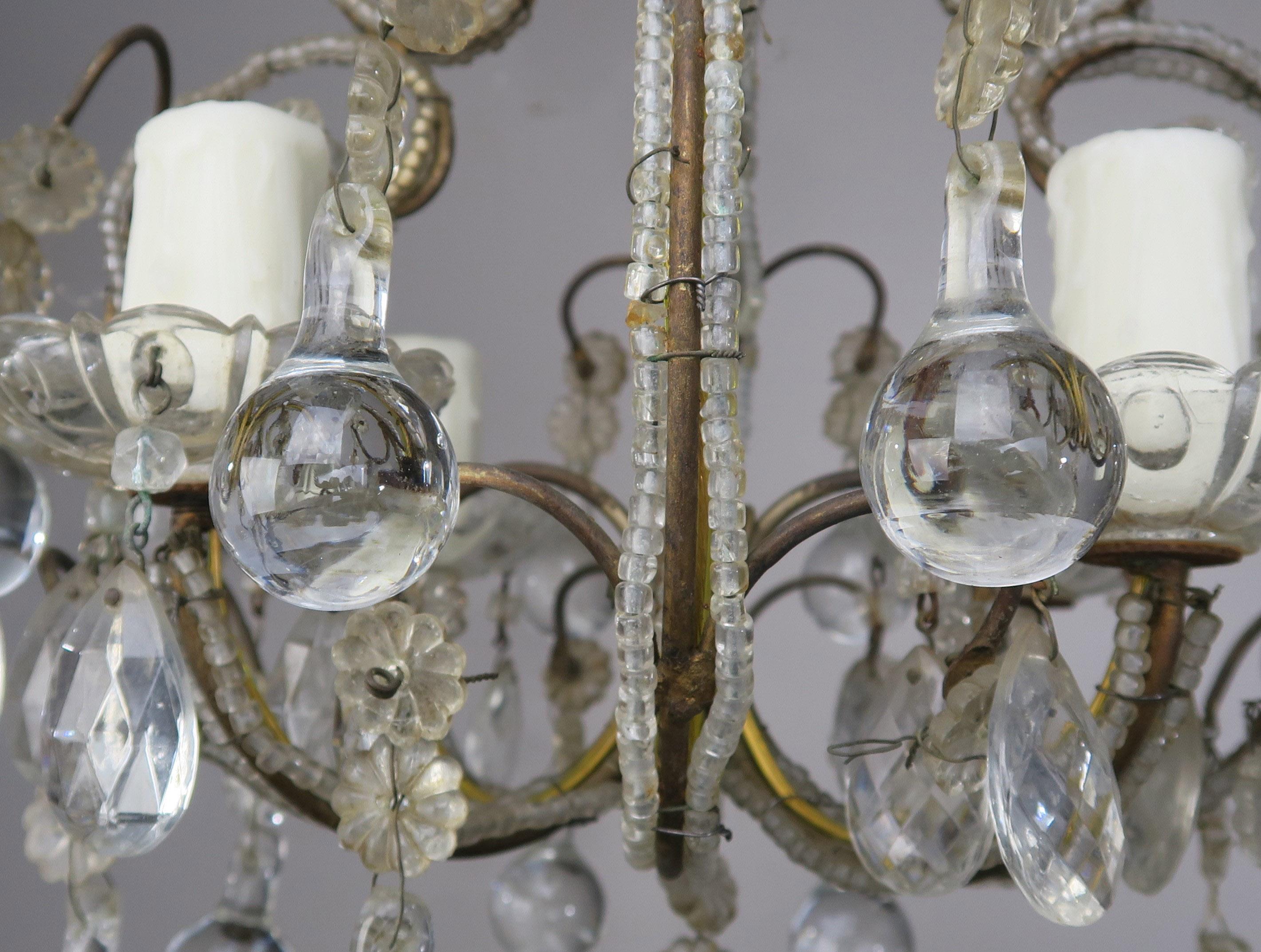 Louis XV French Crystal Beaded Chandelier with Clear Drops, circa 1930s