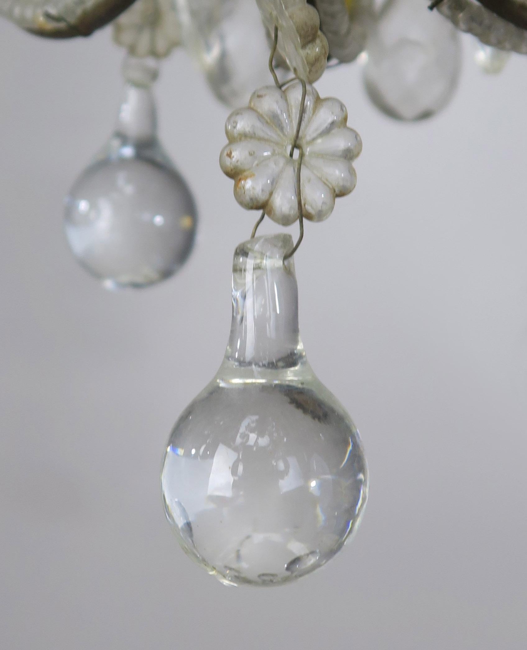 French Crystal Beaded Chandelier with Clear Drops, circa 1930s In Good Condition In Los Angeles, CA