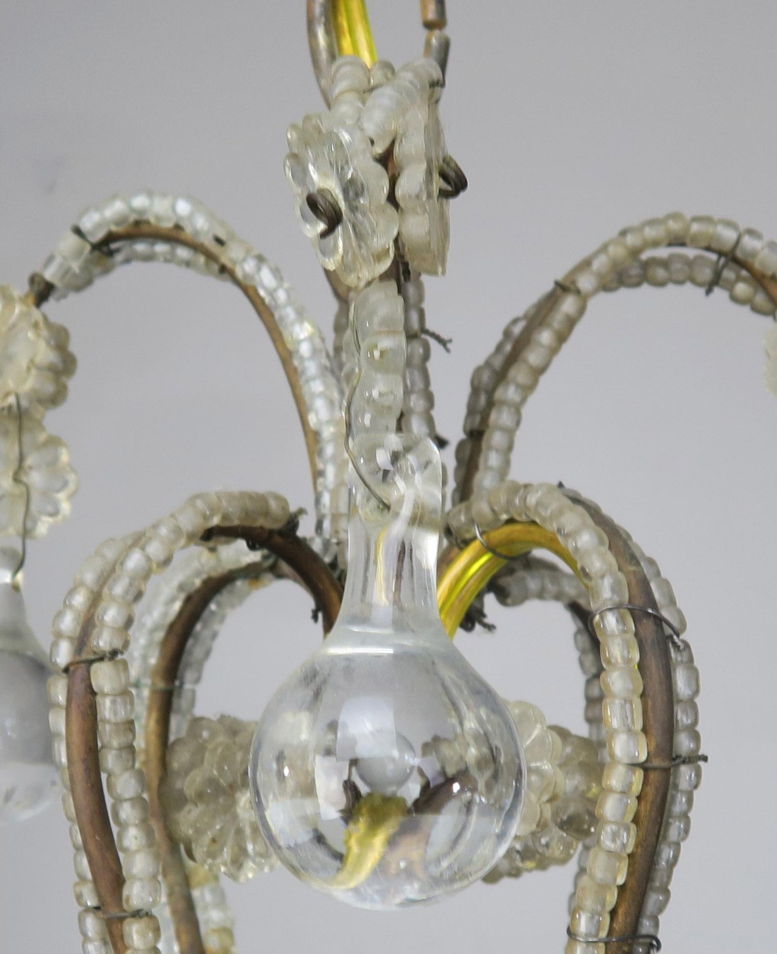 French Crystal Beaded Chandelier with Clear Drops, circa 1930s 3