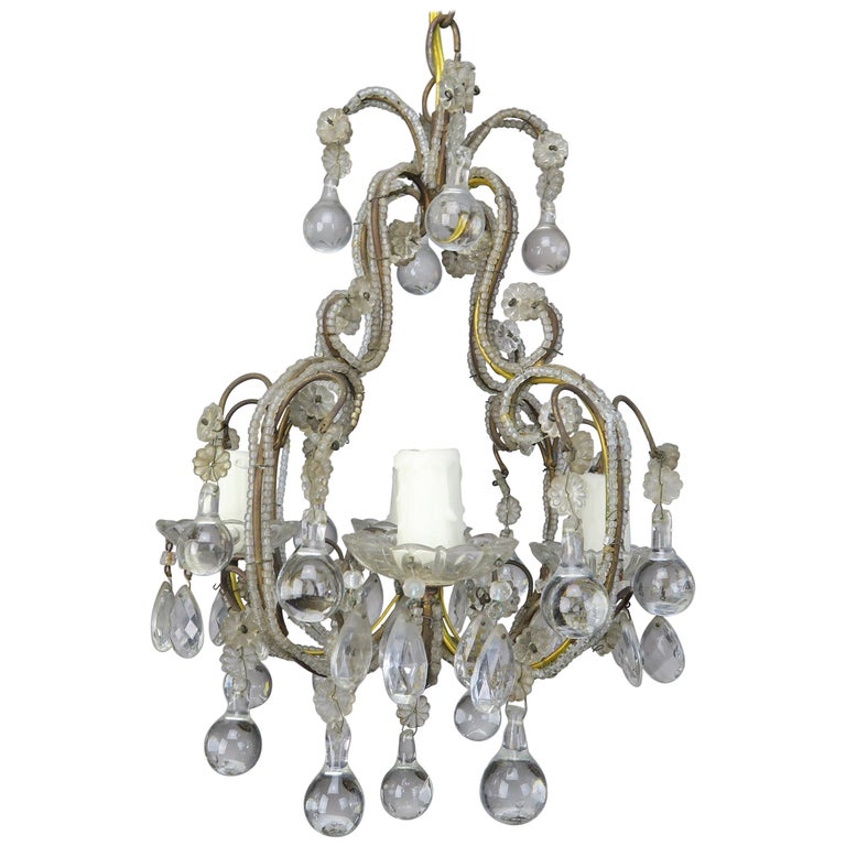 French Crystal Beaded Chandelier With, 1930s French Crystal Beaded Chandelier