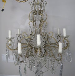 19th Century French Chandelier with Gilt Iron Frame and Crystals