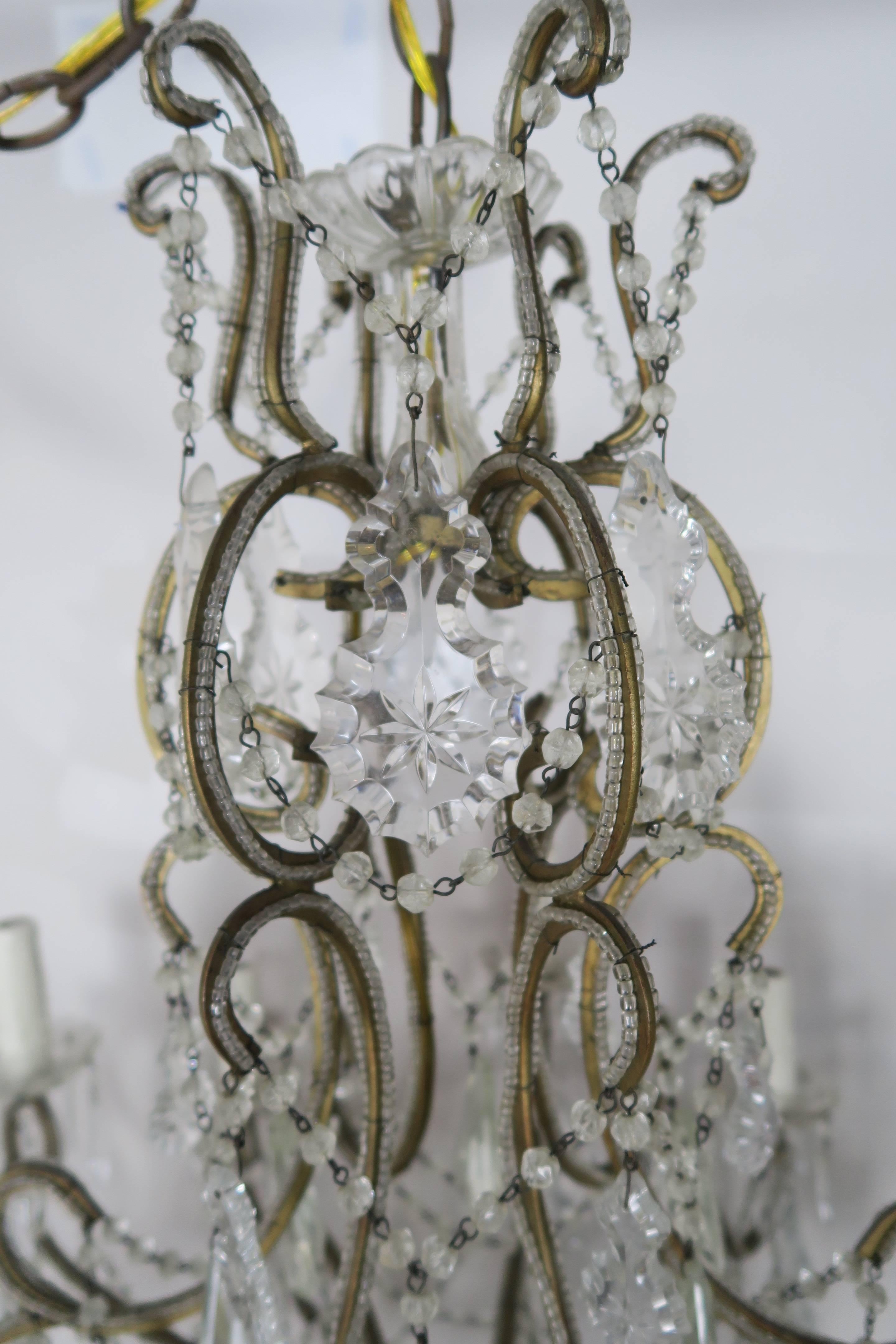 Mid-20th Century French Crystal Beaded Louis XV Style Chandelier, circa 1930s