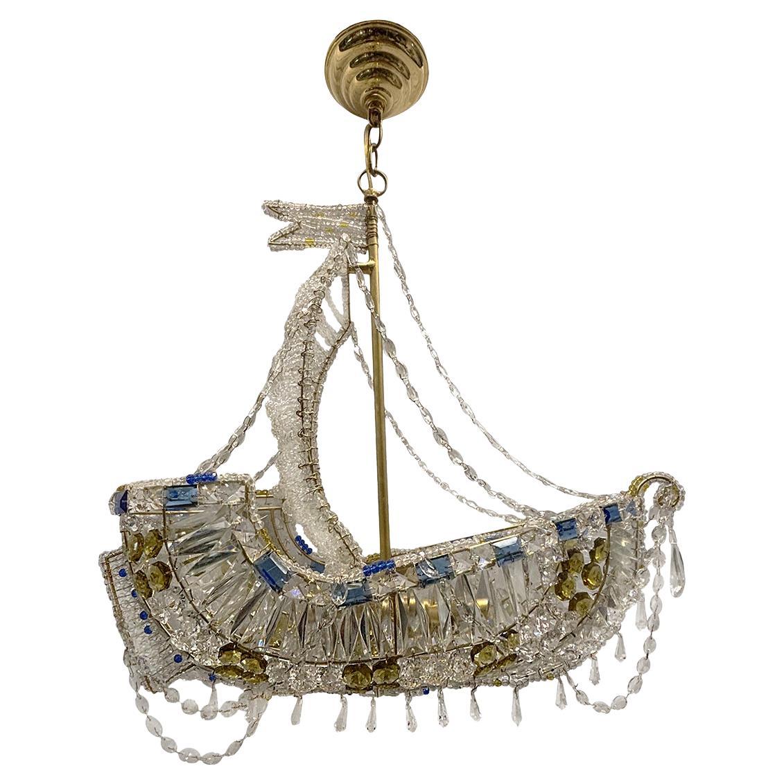 French Crystal Ship Chandelier
