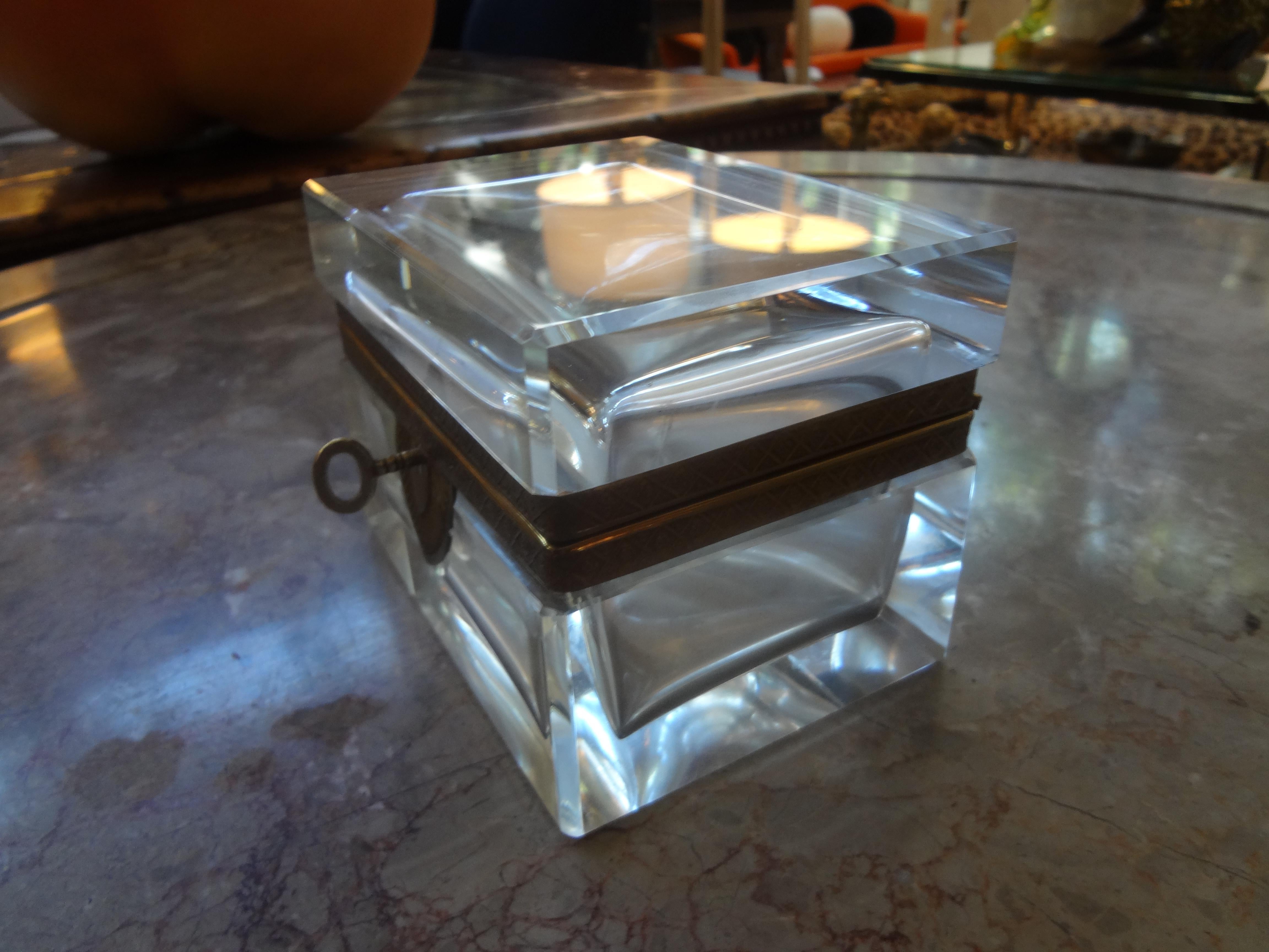 Art Deco French Crystal Box with Gilt Metal Fittings and Key