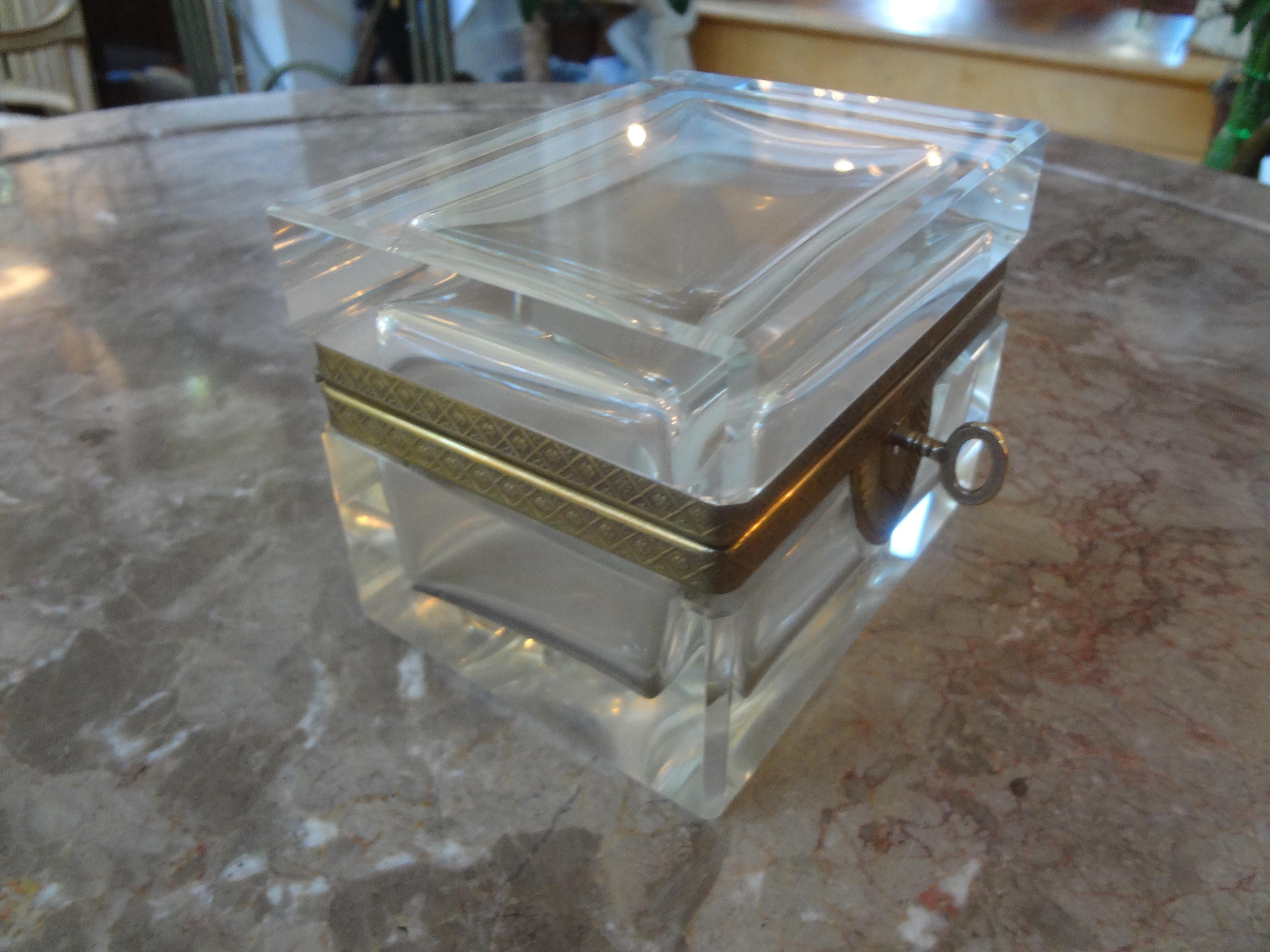 French Crystal Box with Gilt Metal Fittings and Key In Good Condition In Houston, TX