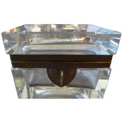 Antique French Crystal Box with Gilt Metal Fittings and Key