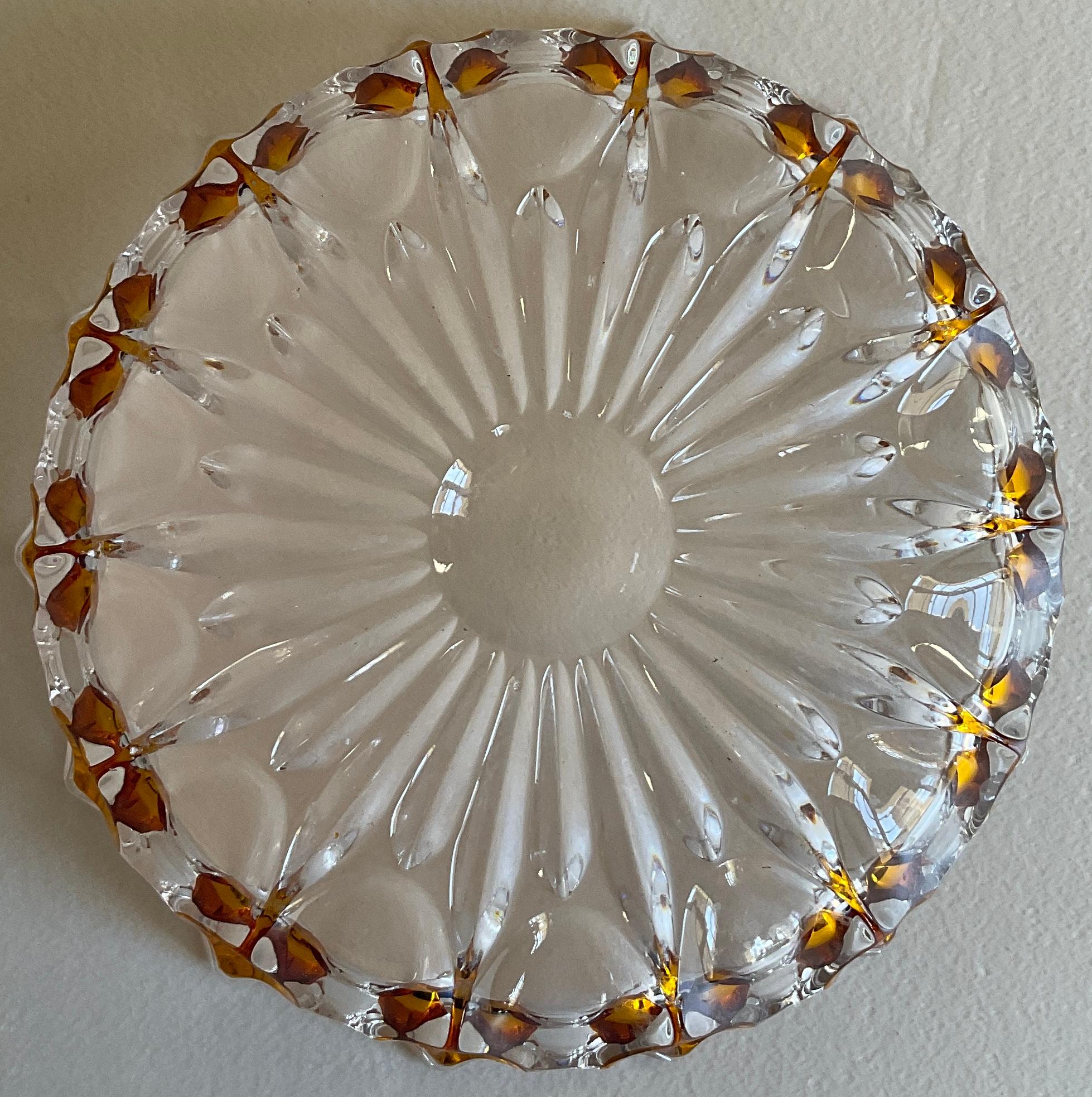 20th Century French Amber and Clear Crystal Candy Dish or Bowl For Sale