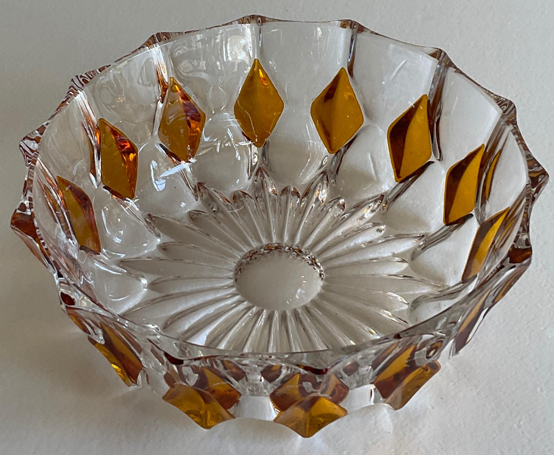 French Amber and Clear Crystal Candy Dish or Bowl For Sale 1