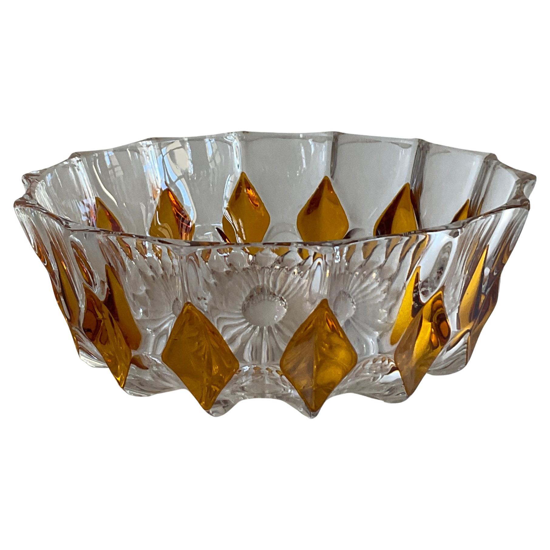 Plat ou bol à bonbons français en cristal ambré et transparent