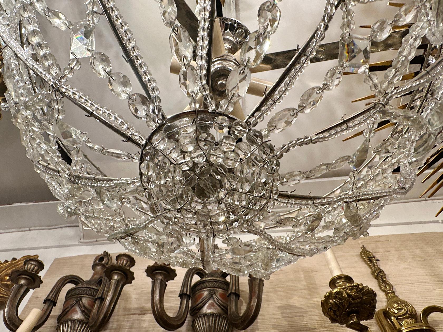 French Woven Crystal Ceiling Fixture For Sale