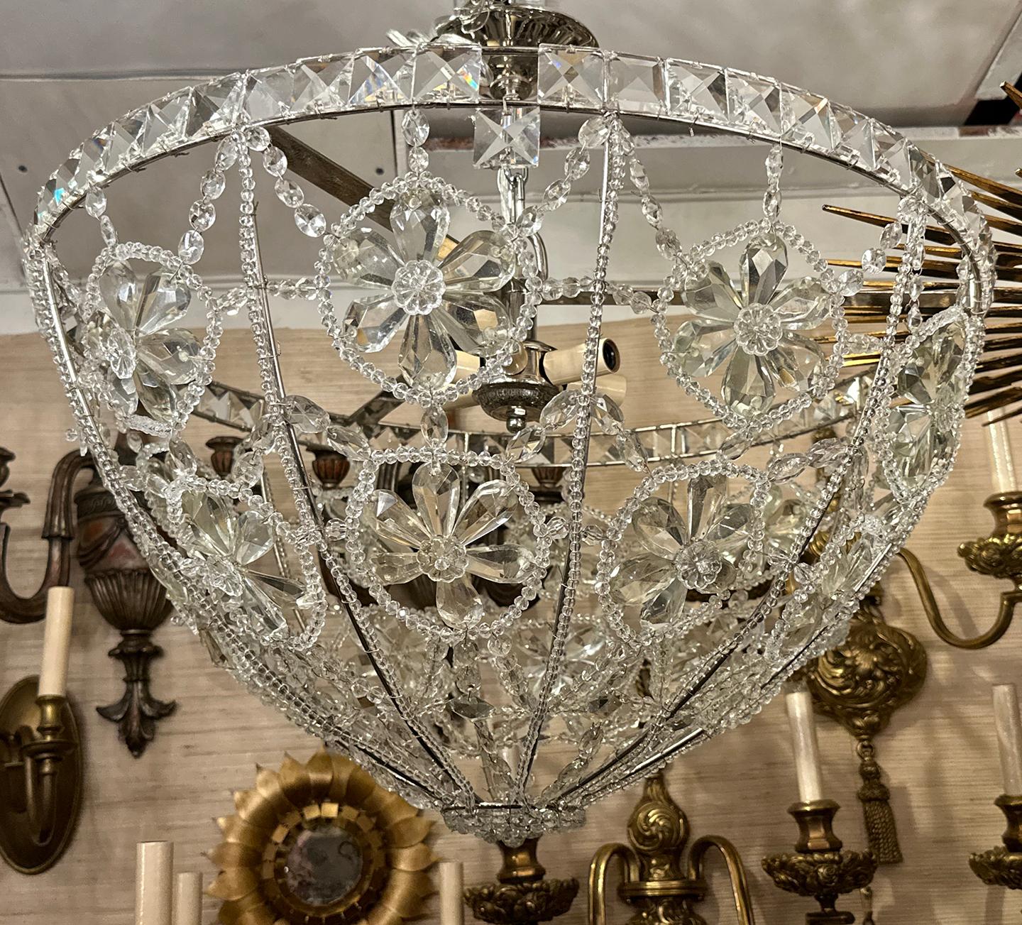 Woven Crystal Ceiling Fixture In Good Condition For Sale In New York, NY