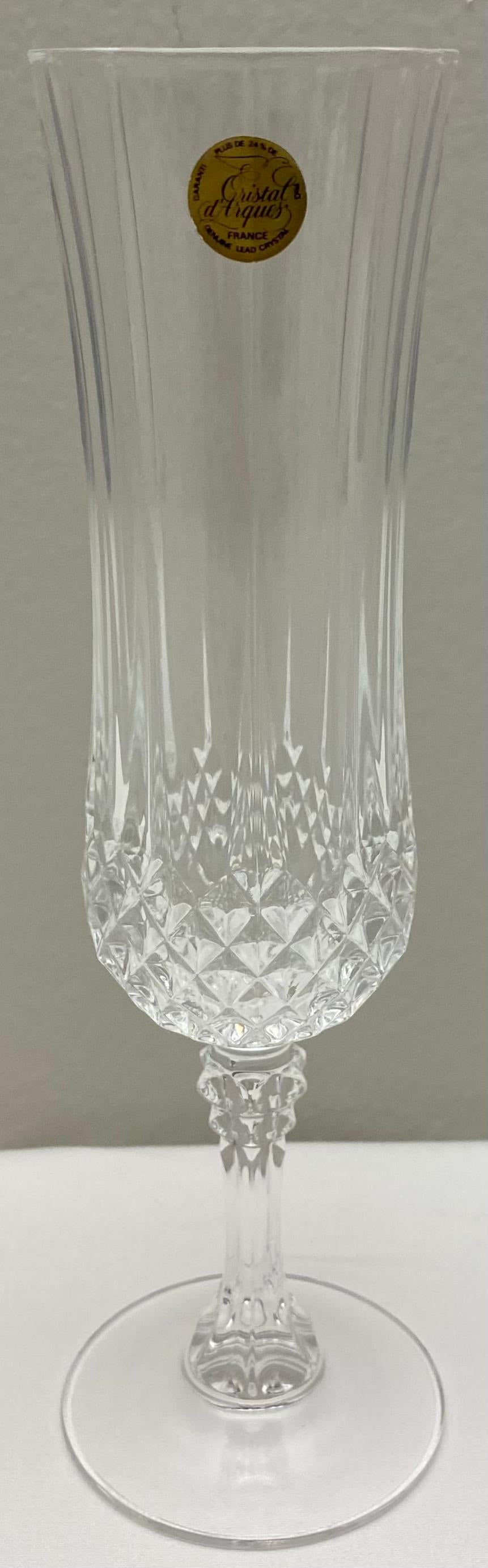 French Crystal Champagne Flutes, Set of 6 in Original Box For Sale 1