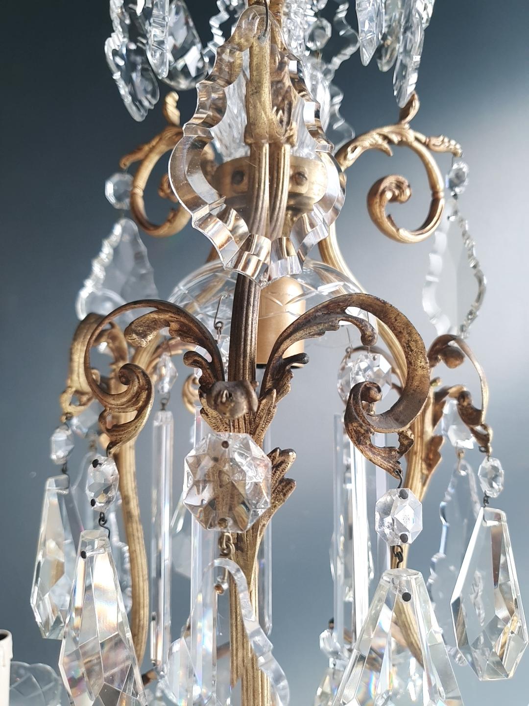 French Crystal Chandelier Antique Candelabrum Lustre Art Nouveau Rarity Brass 5