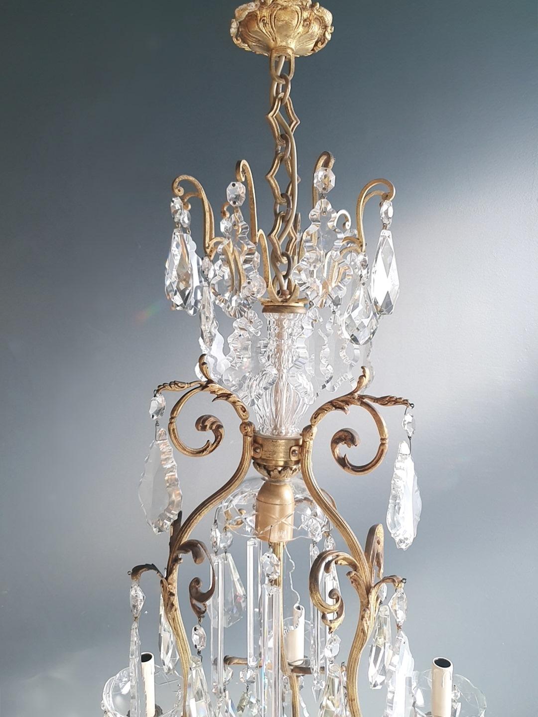 French Crystal Chandelier Antique Candelabrum Lustre Art Nouveau Rarity Brass 7