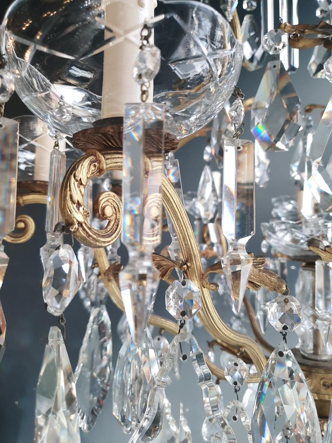 French Crystal Chandelier Antique Candelabrum Lustre Art Nouveau Rarity Brass 9