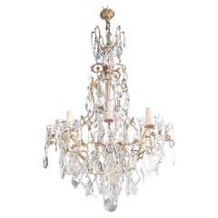 French Crystal Chandelier Antique Candelabrum Lustre Art Nouveau Rarity Brass