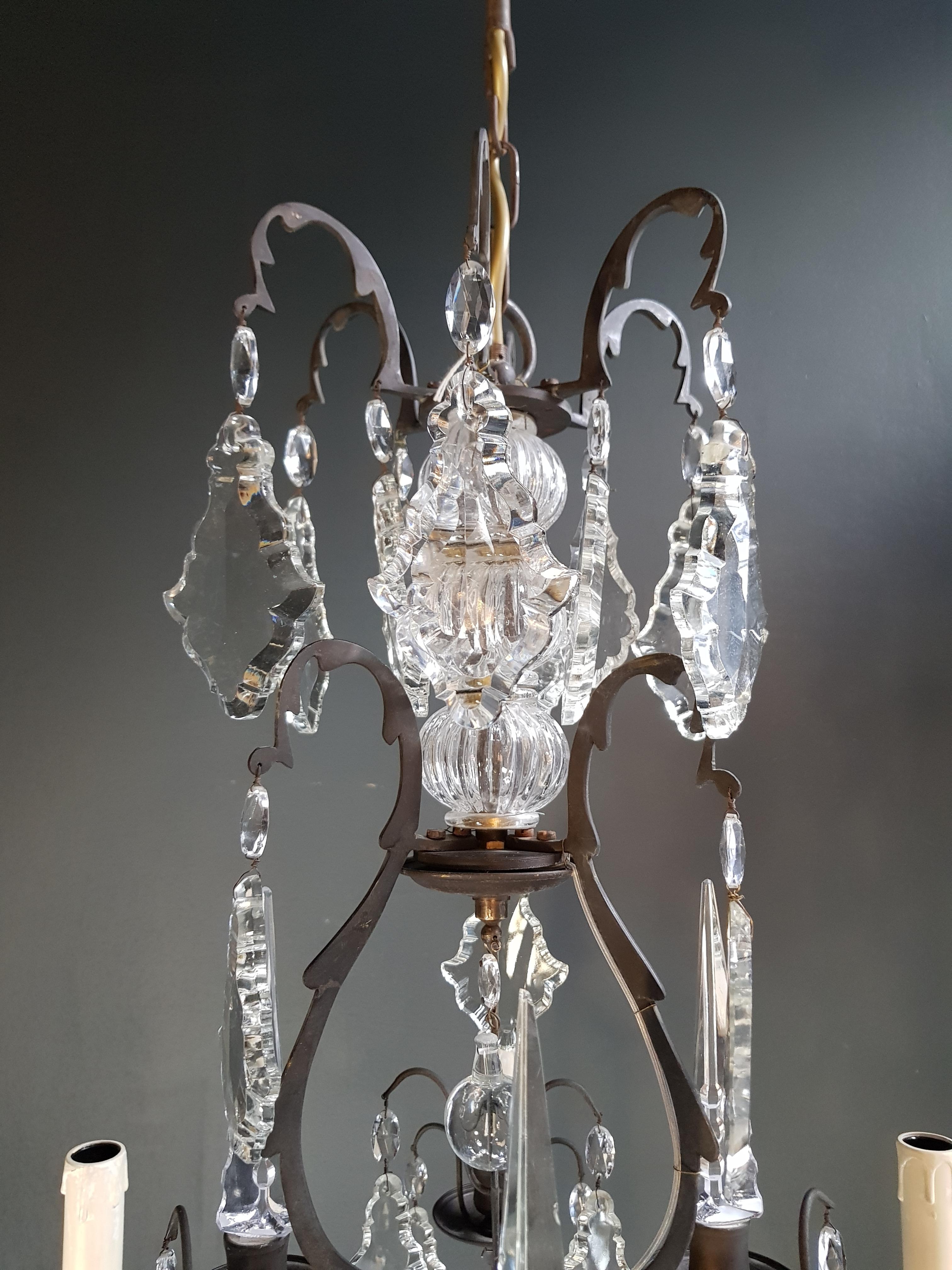 Hand-Knotted French Crystal Chandelier Antique Ceiling Black Lustre Art Nouveau Lamp Brass 