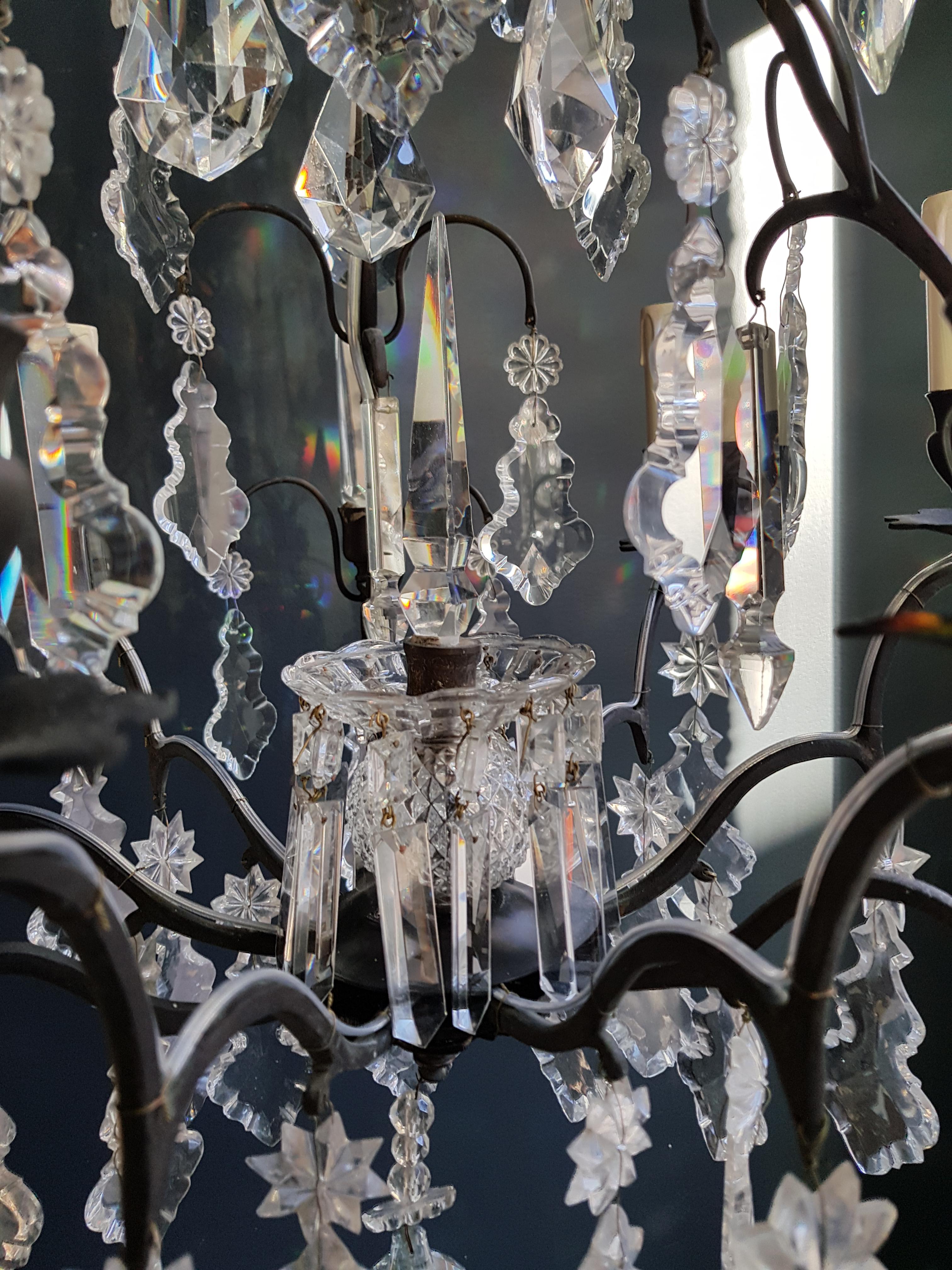 French Crystal Chandelier Antique Ceiling Lamp Lustre Art Nouveau Lamp In Good Condition In Berlin, DE