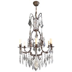 French Crystal Chandelier Antique Ceiling Black Lustre Art Nouveau Lamp Brass