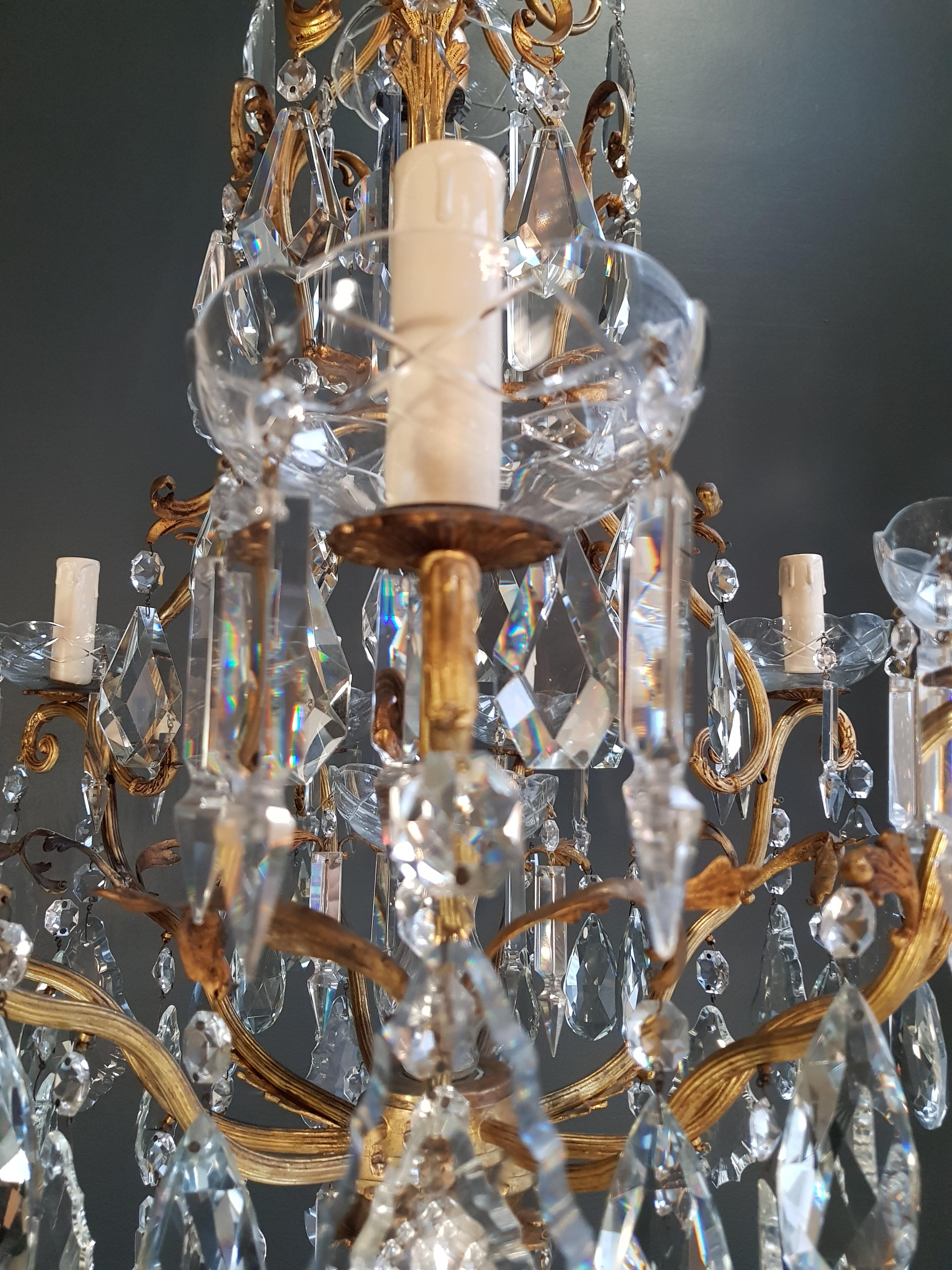 French Crystal Chandelier Antique Candelabrum Lustre Art Nouveau Rarity Brass 4