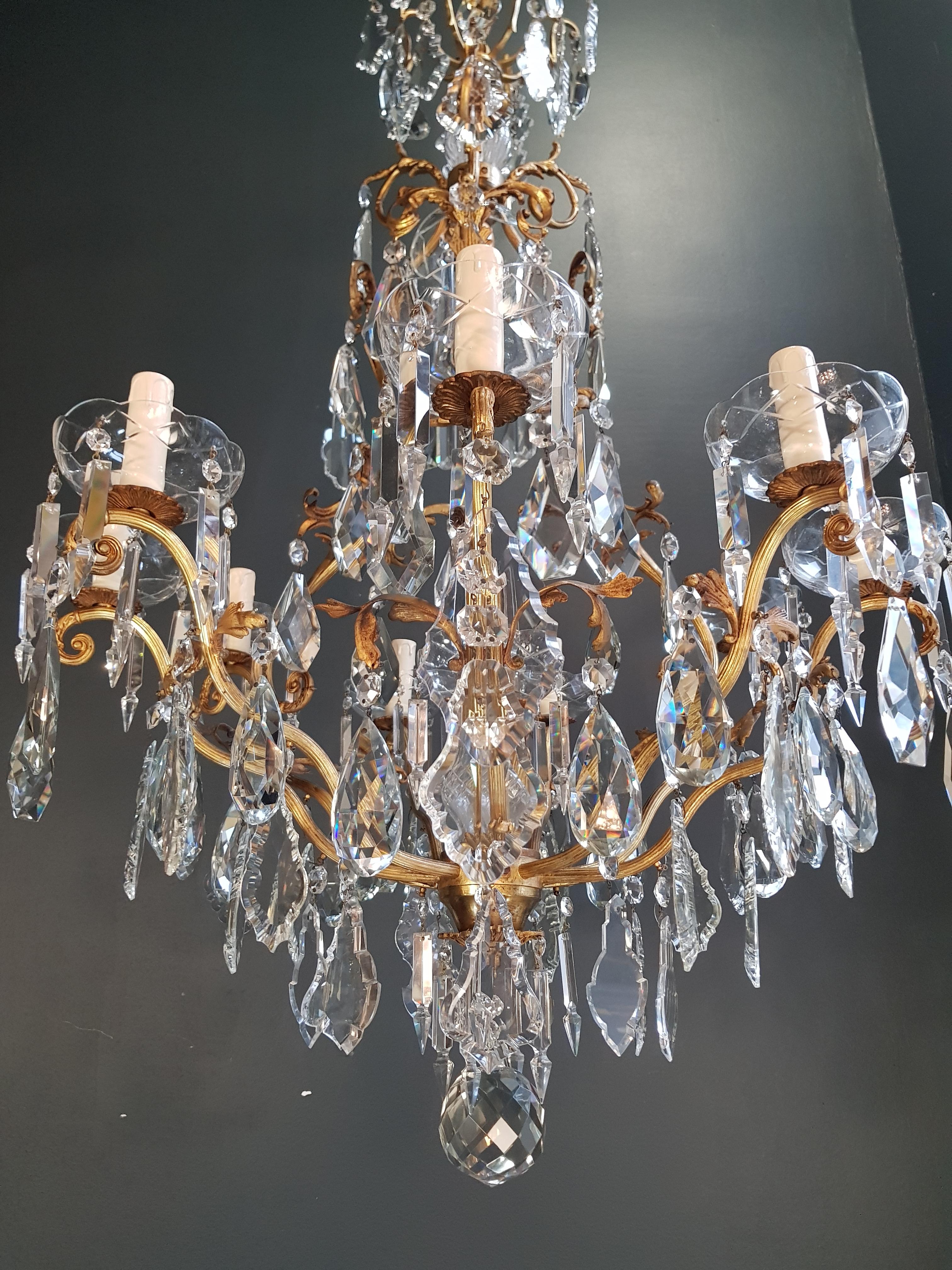 Early 20th Century French Crystal Chandelier Antique Candelabrum Lustre Art Nouveau Rarity Brass