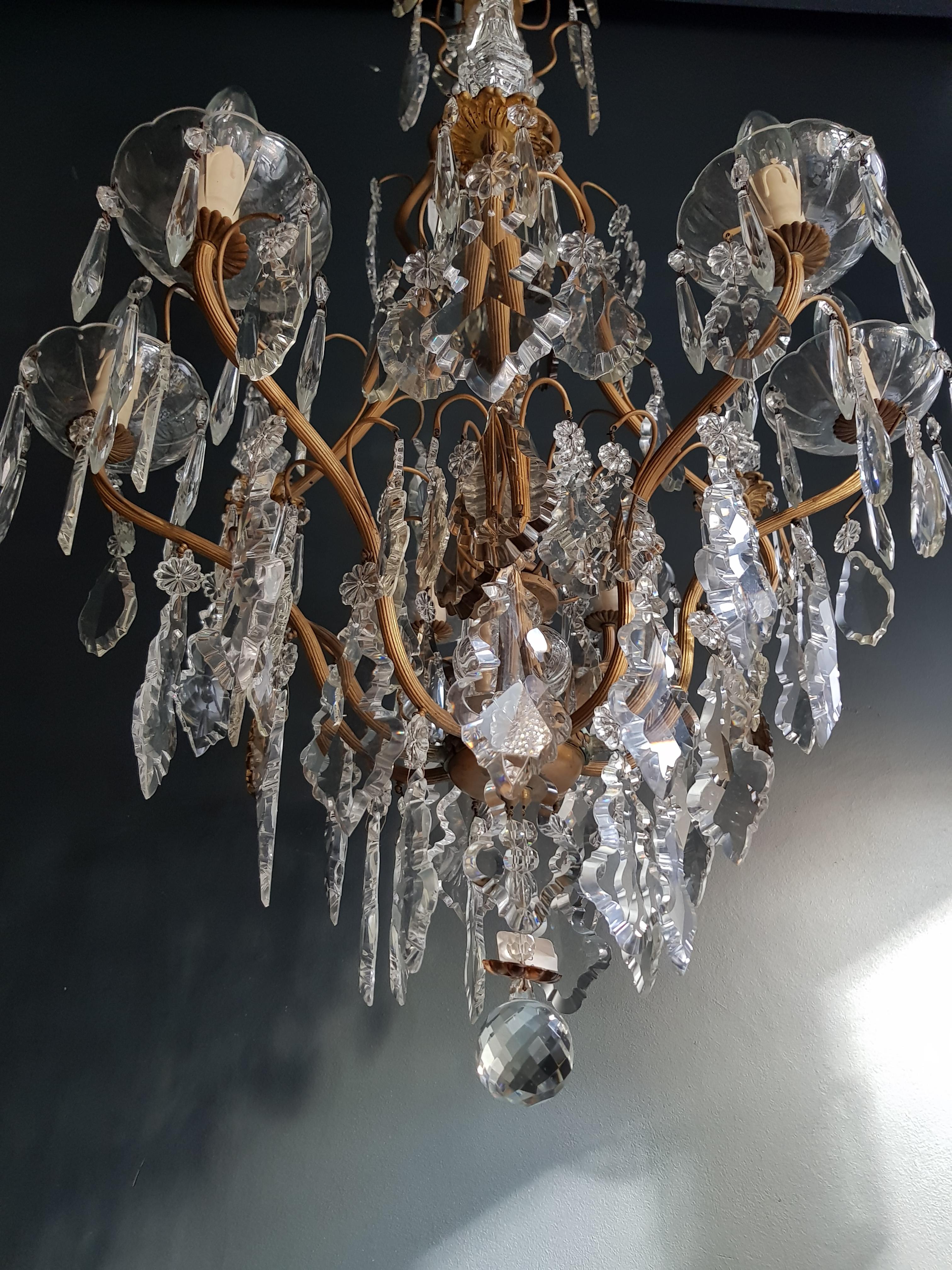 French Crystal Chandelier Antique Ceiling Lustre Art Nouveau Lamp Rarity  In Good Condition In Berlin, DE