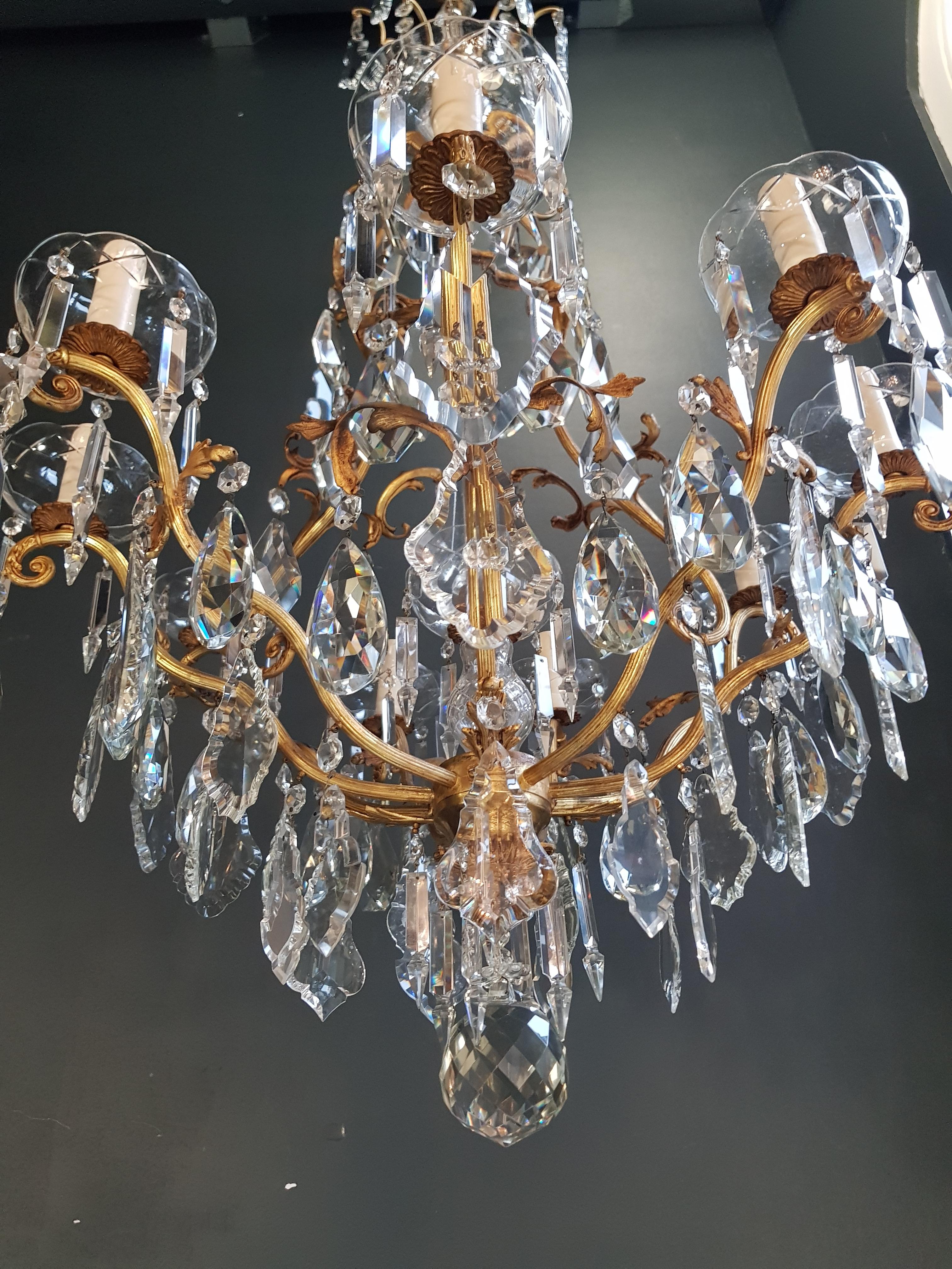 French Crystal Chandelier Antique Candelabrum Lustre Art Nouveau Rarity Brass 1