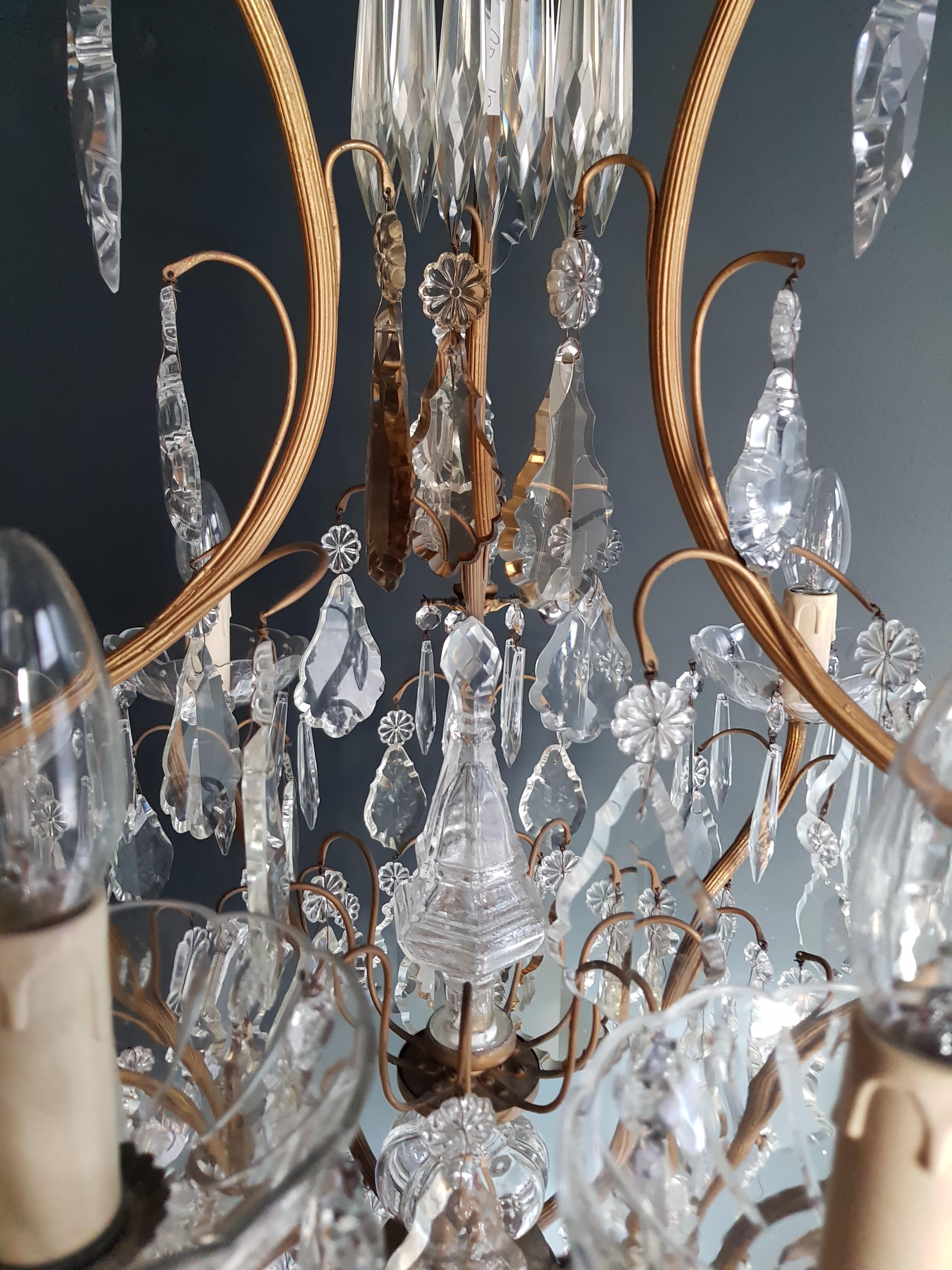 Mid-20th Century French Crystal Chandelier Antique Ceiling Lustre Art Nouveau Lamp Rarity 