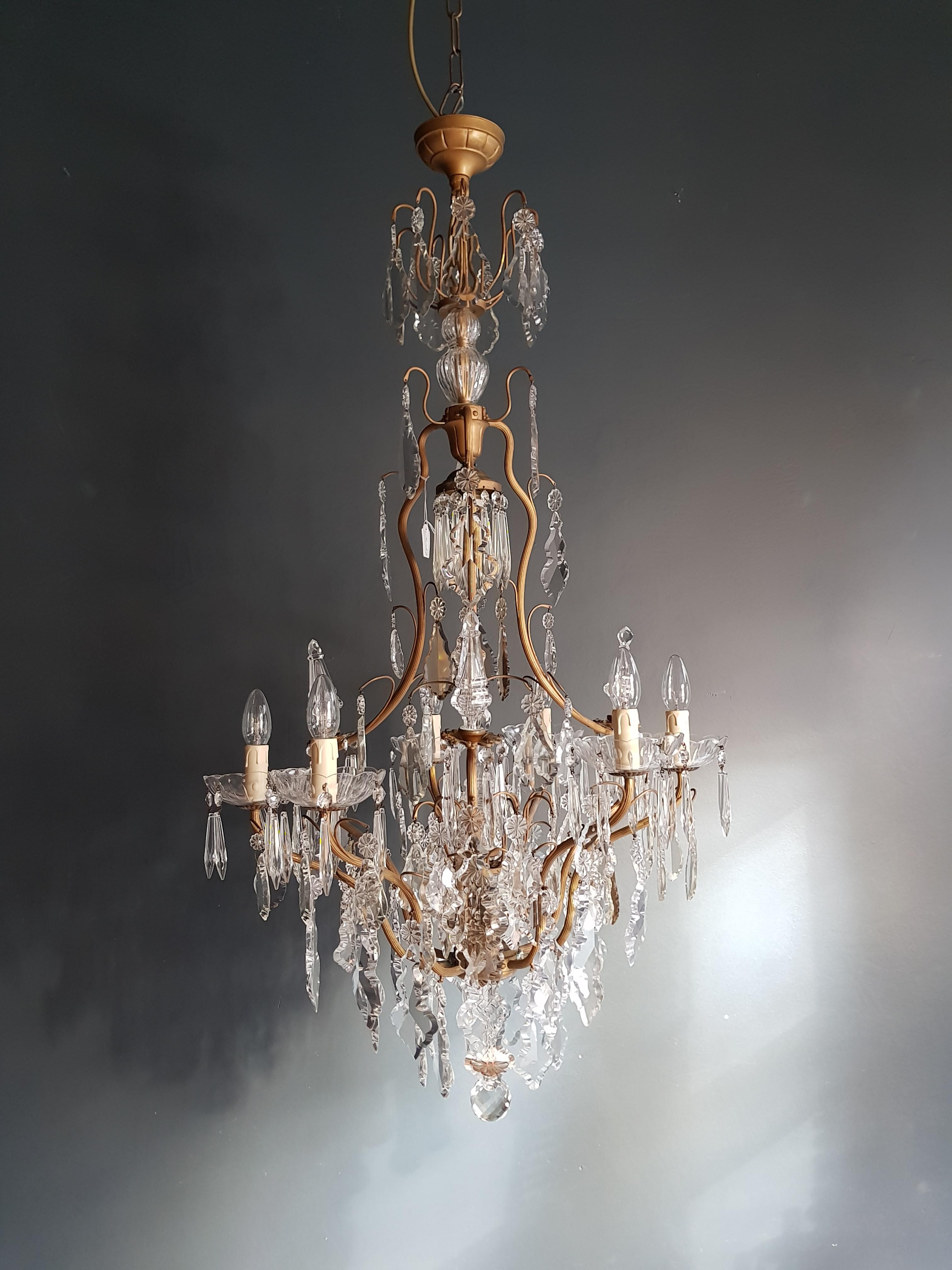 Glass French Crystal Chandelier Antique Ceiling Lustre Art Nouveau Lamp Rarity 